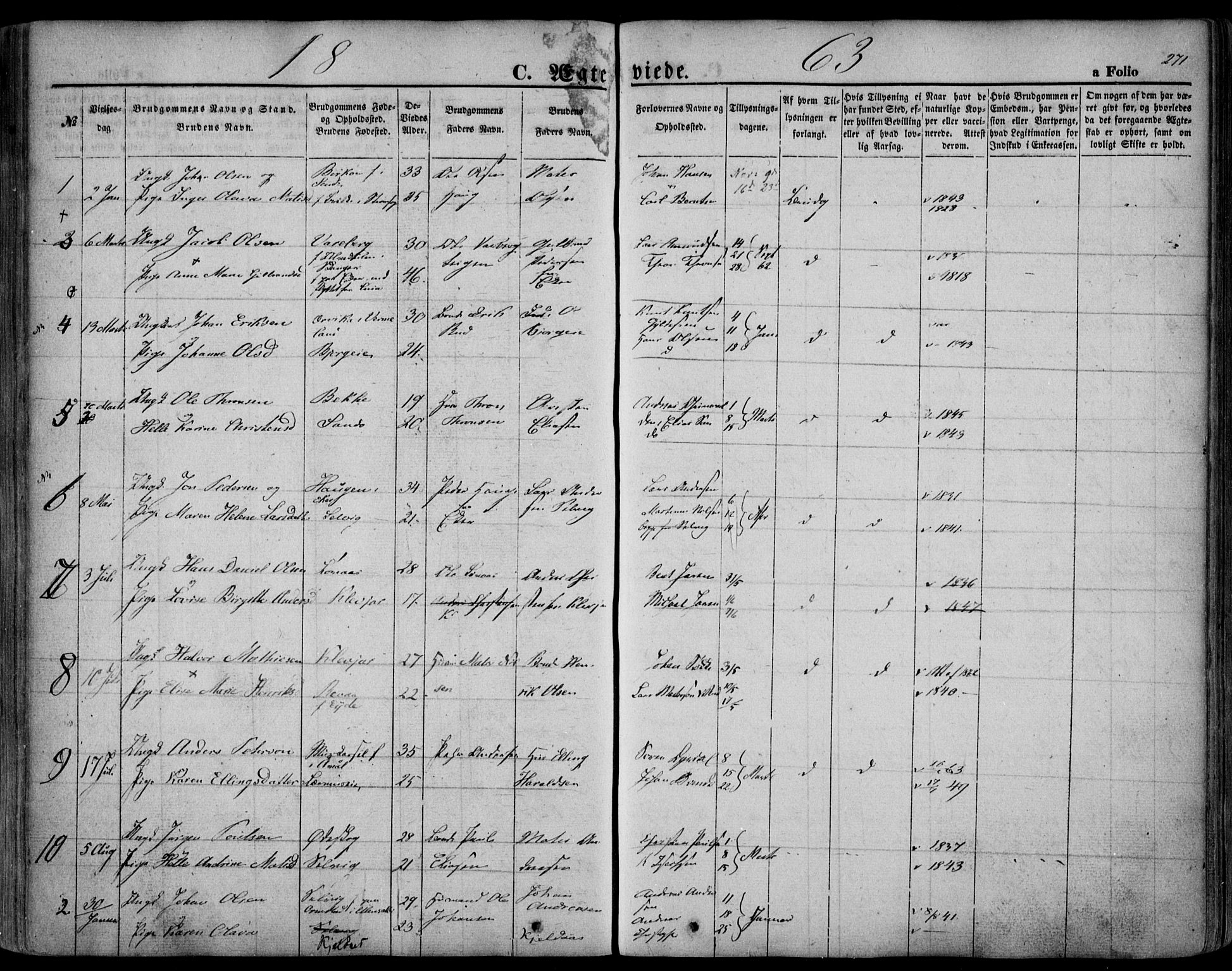 Sande Kirkebøker, AV/SAKO-A-53/F/Fa/L0004: Parish register (official) no. 4, 1847-1864, p. 271