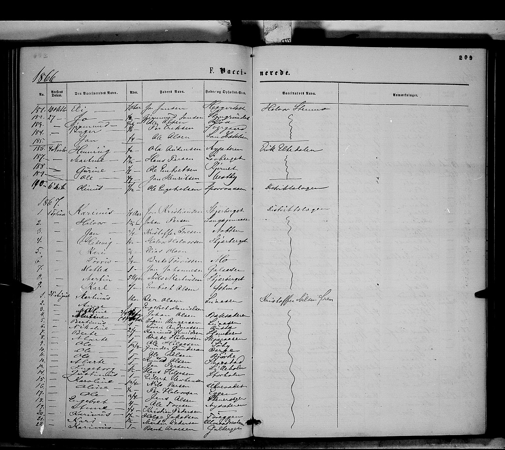 Trysil prestekontor, SAH/PREST-046/H/Ha/Haa/L0006: Parish register (official) no. 6, 1866-1873, p. 209