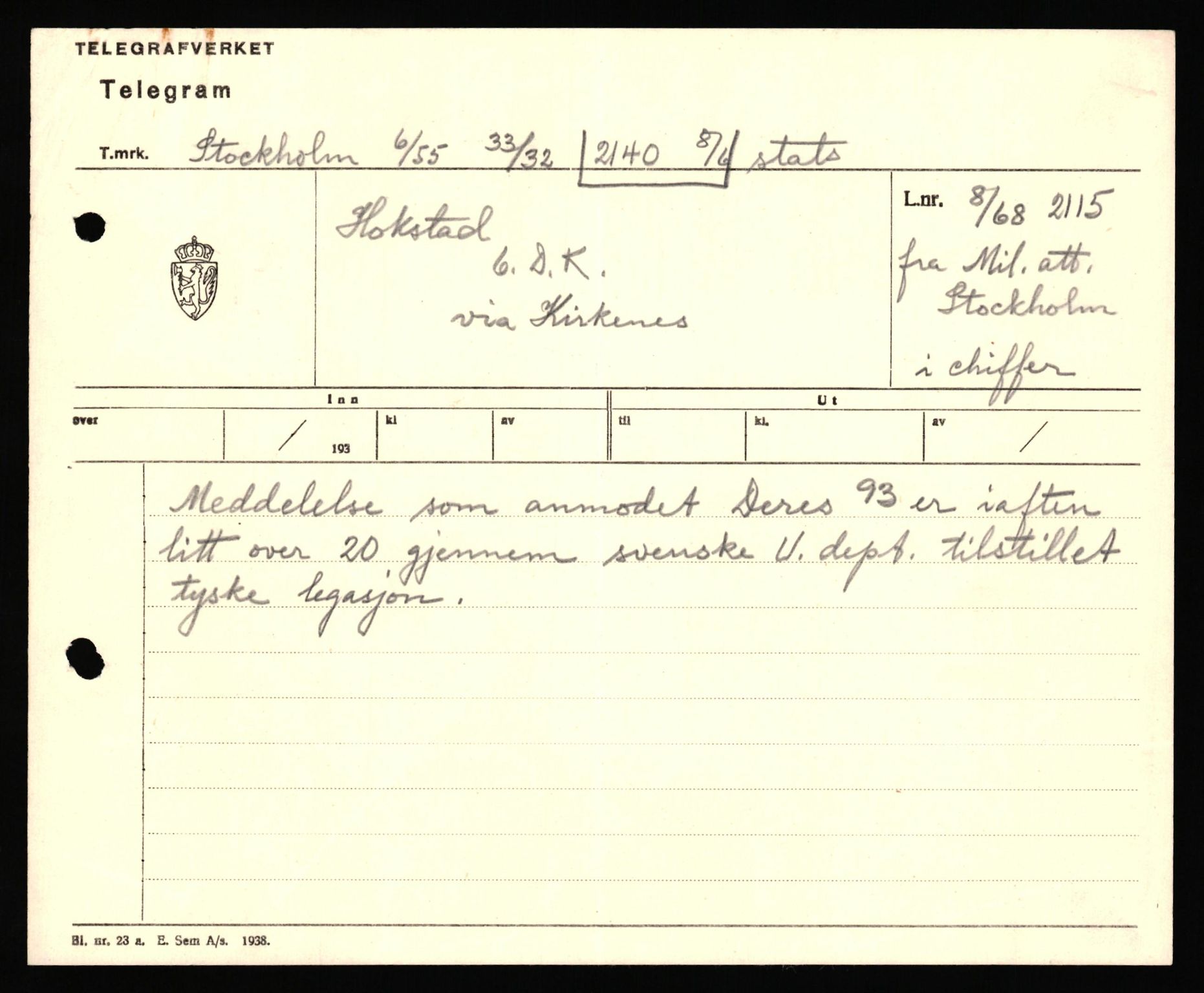 Forsvaret, Forsvarets krigshistoriske avdeling, AV/RA-RAFA-2017/Y/Yf/L0198: II-C-11-2100  -  Kapitulasjonen i 1940, 1940, p. 66