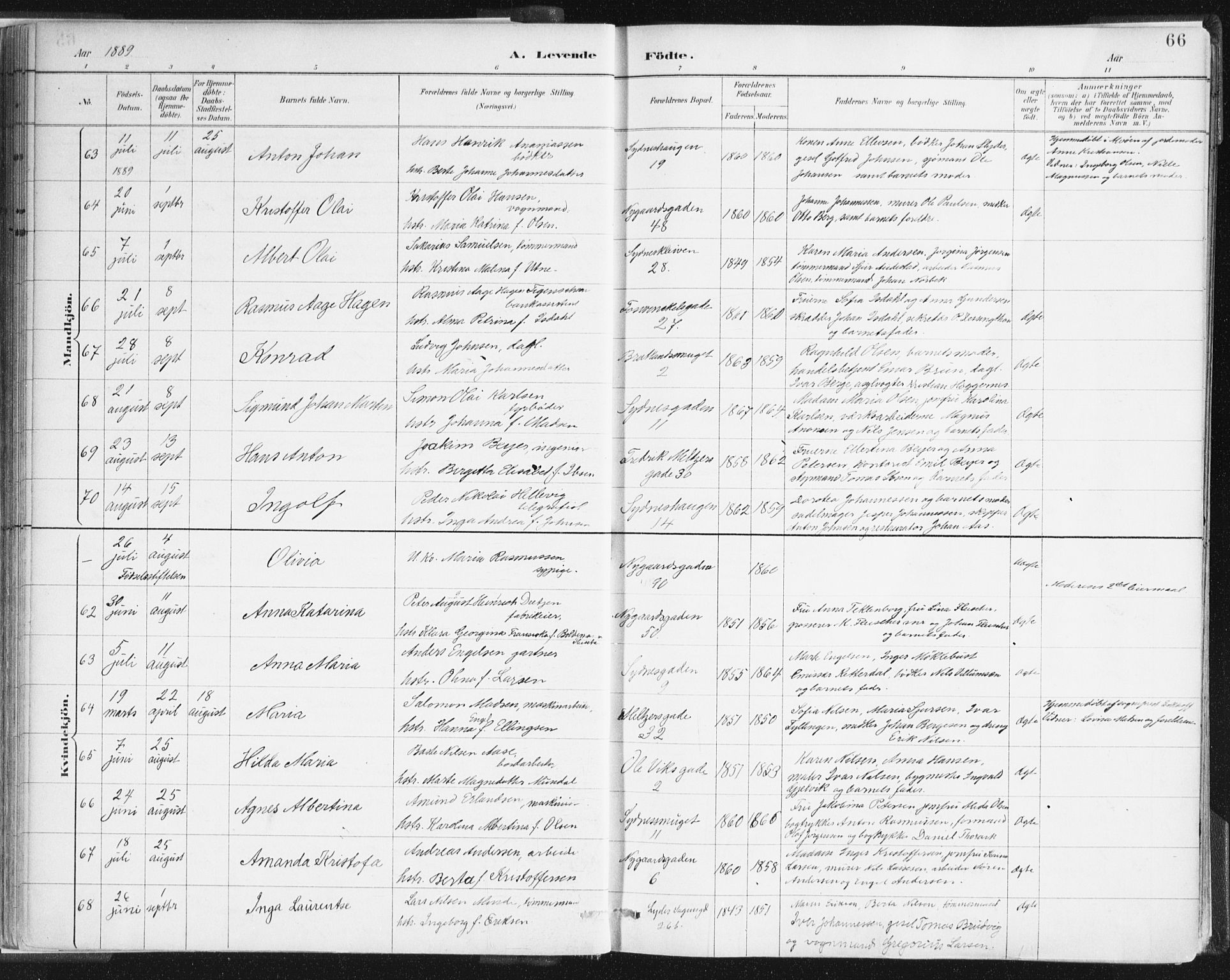 Johanneskirken sokneprestembete, AV/SAB-A-76001/H/Haa/L0001: Parish register (official) no. A 1, 1885-1900, p. 66