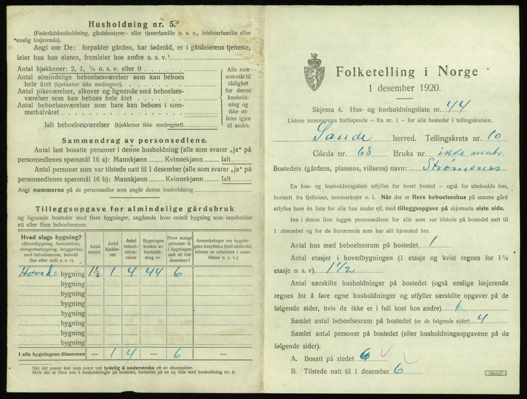 SAT, 1920 census for Sande (MR), 1920, p. 832