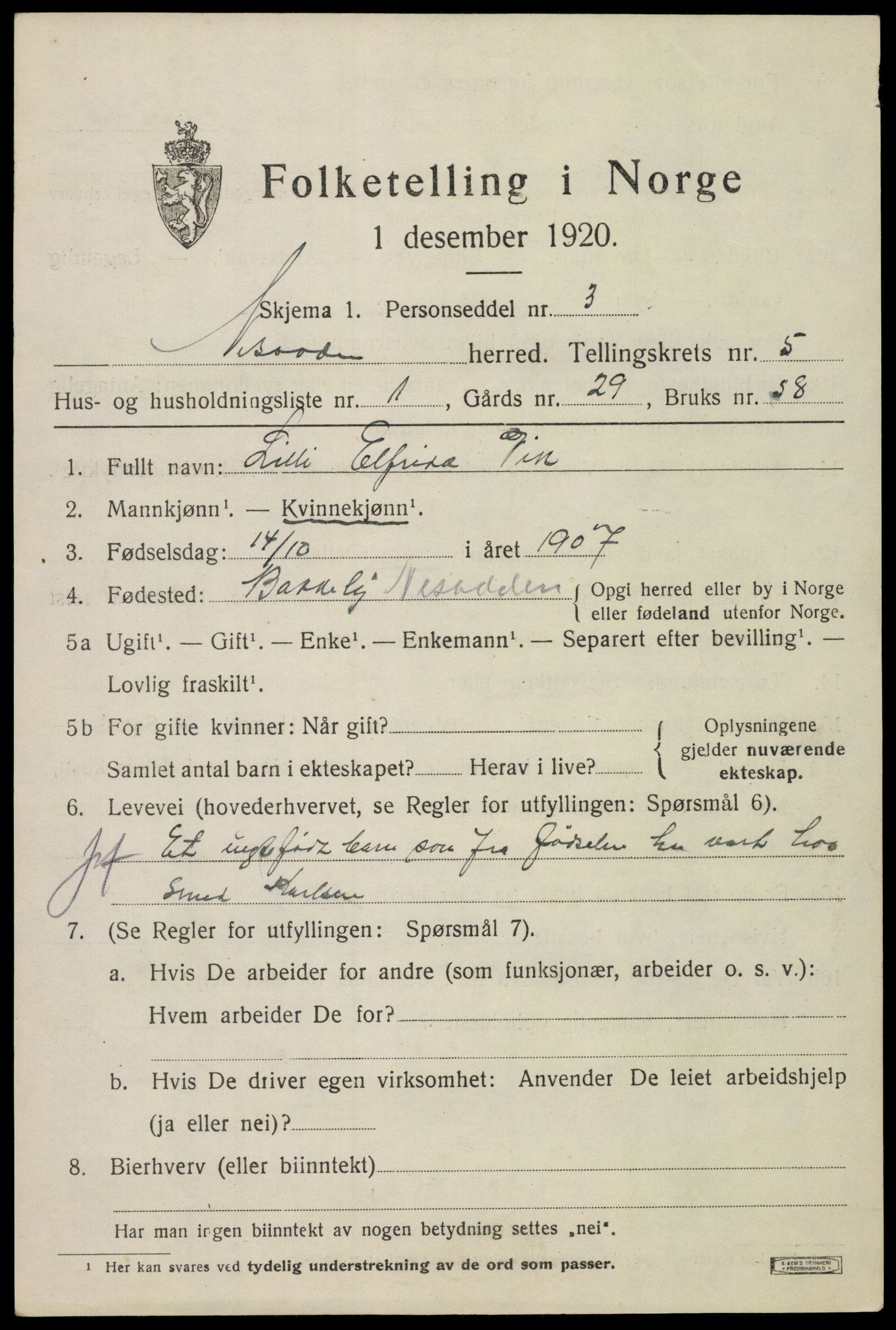 SAO, 1920 census for Nesodden, 1920, p. 4581