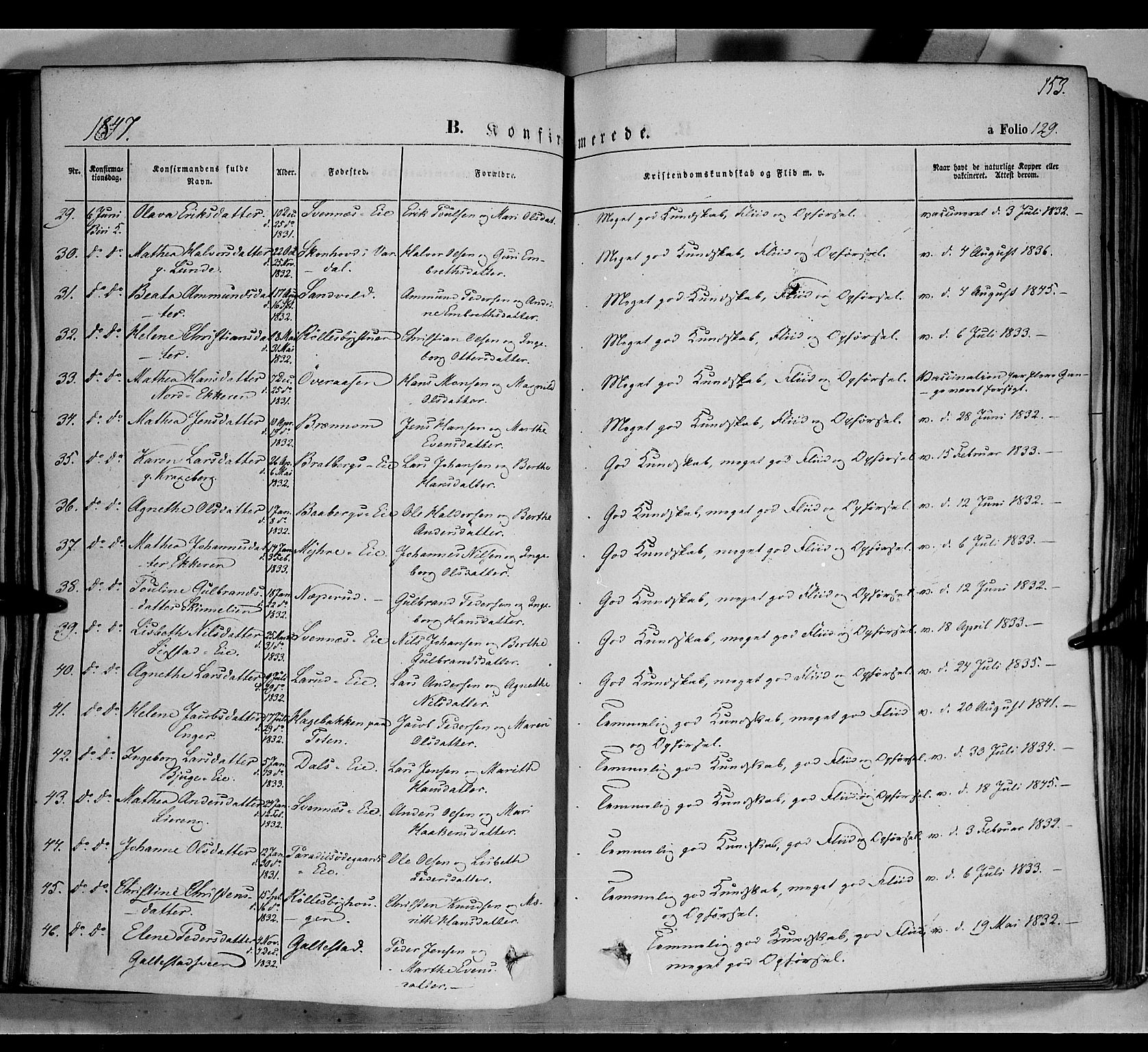 Biri prestekontor, SAH/PREST-096/H/Ha/Haa/L0005: Parish register (official) no. 5, 1843-1854, p. 153