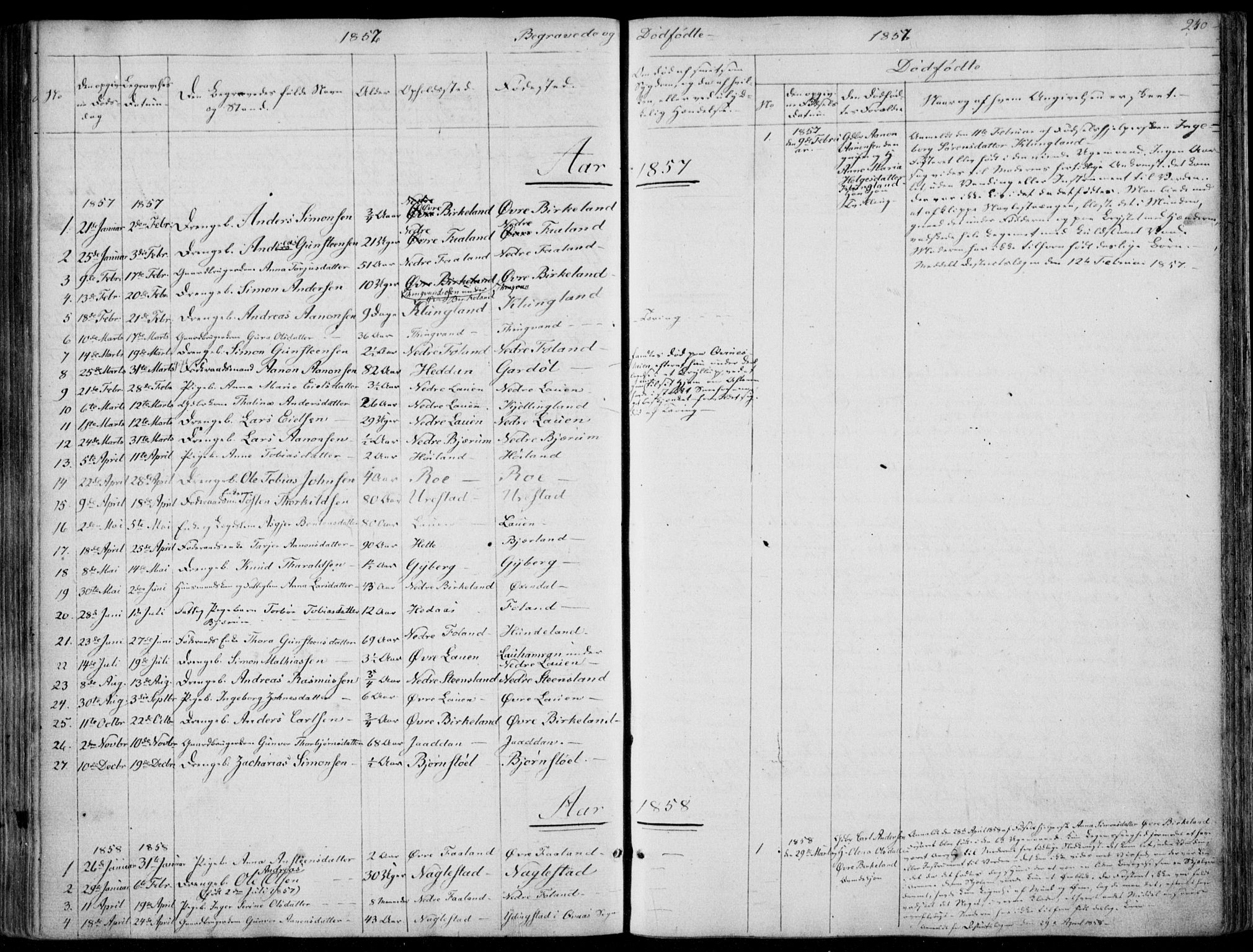 Hægebostad sokneprestkontor, SAK/1111-0024/F/Fa/Faa/L0004: Parish register (official) no. A 4, 1834-1864, p. 240