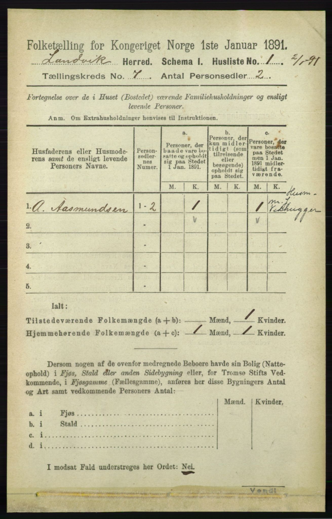 RA, 1891 census for 0924 Landvik, 1891, p. 2725