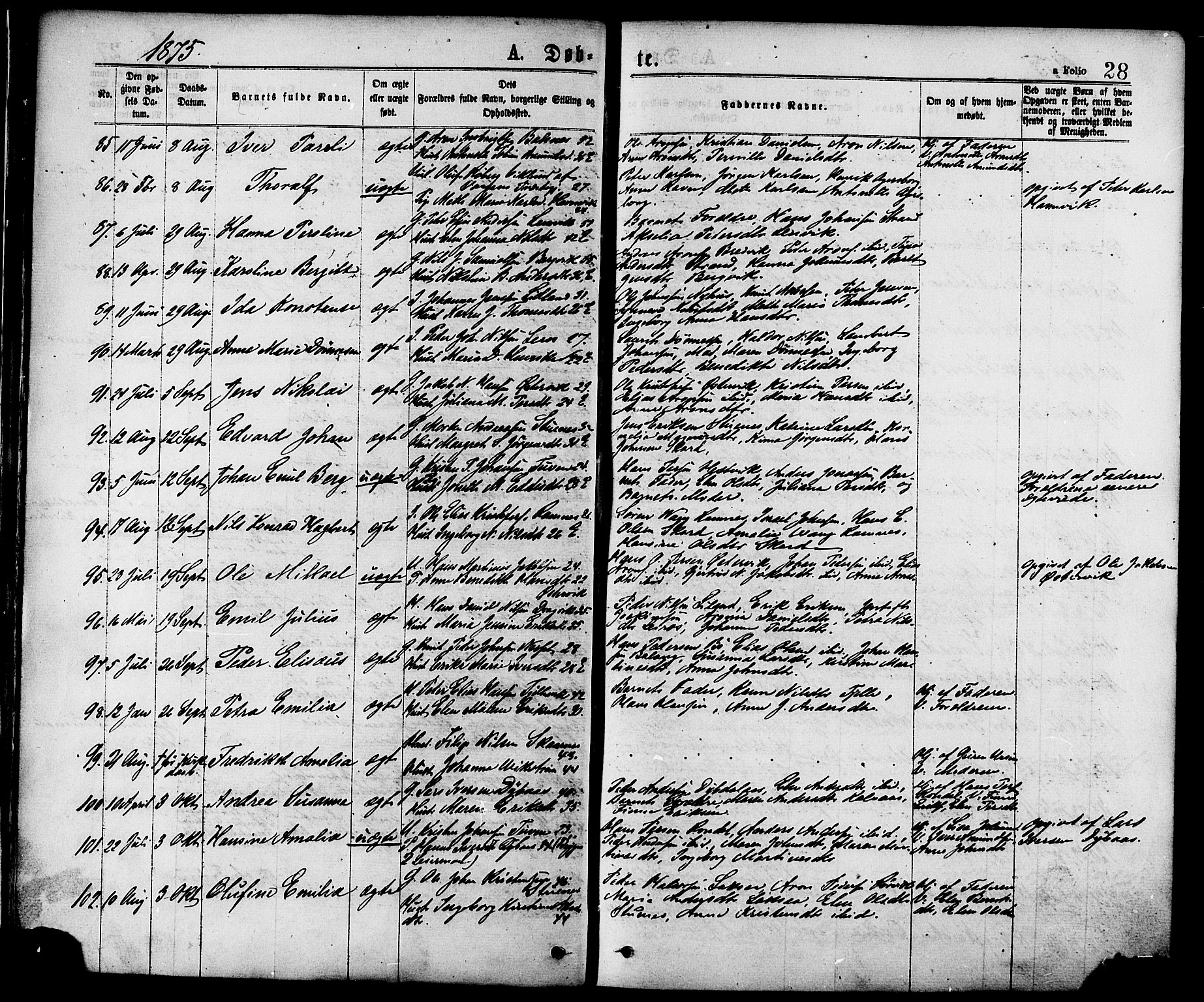 Ministerialprotokoller, klokkerbøker og fødselsregistre - Nordland, SAT/A-1459/863/L0897: Parish register (official) no. 863A09, 1872-1886, p. 28