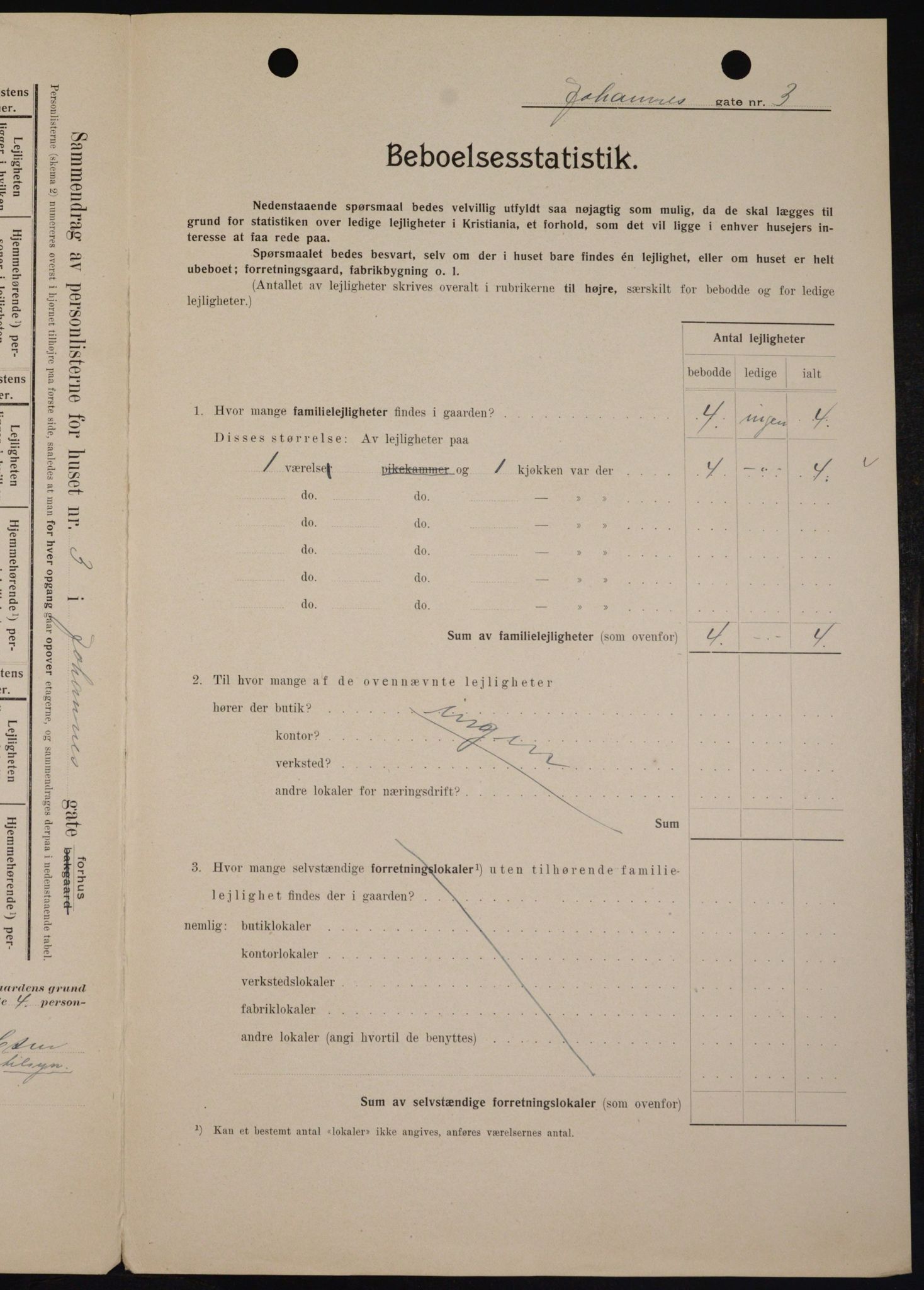 OBA, Municipal Census 1909 for Kristiania, 1909, p. 43064