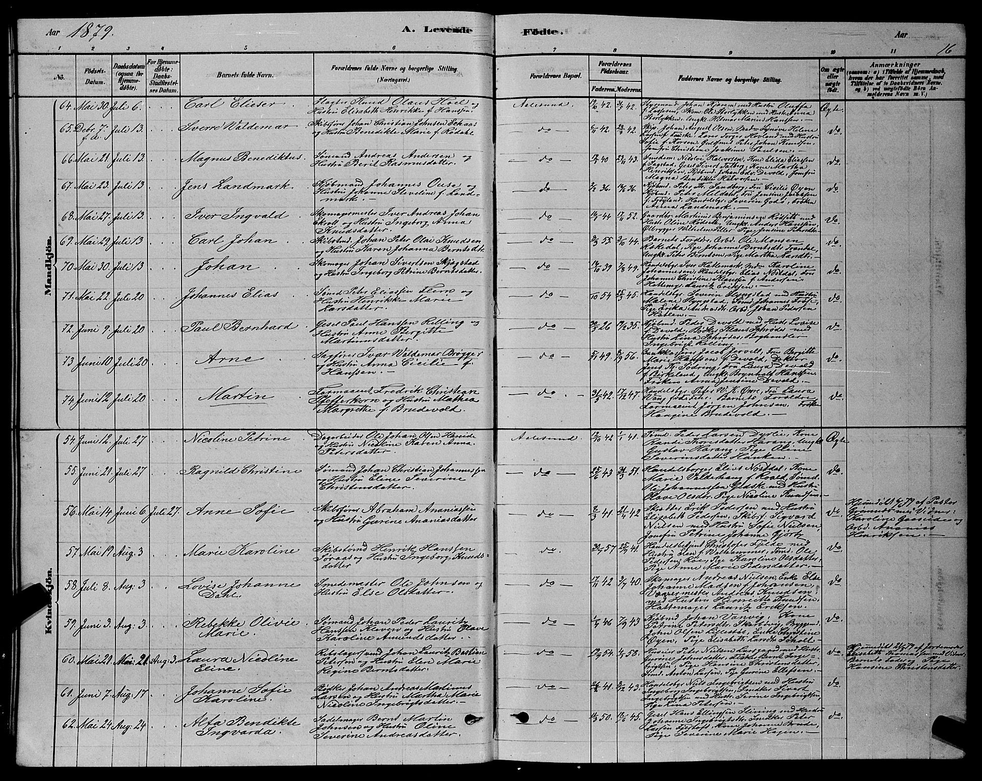 Ministerialprotokoller, klokkerbøker og fødselsregistre - Møre og Romsdal, AV/SAT-A-1454/529/L0466: Parish register (copy) no. 529C03, 1878-1888, p. 16