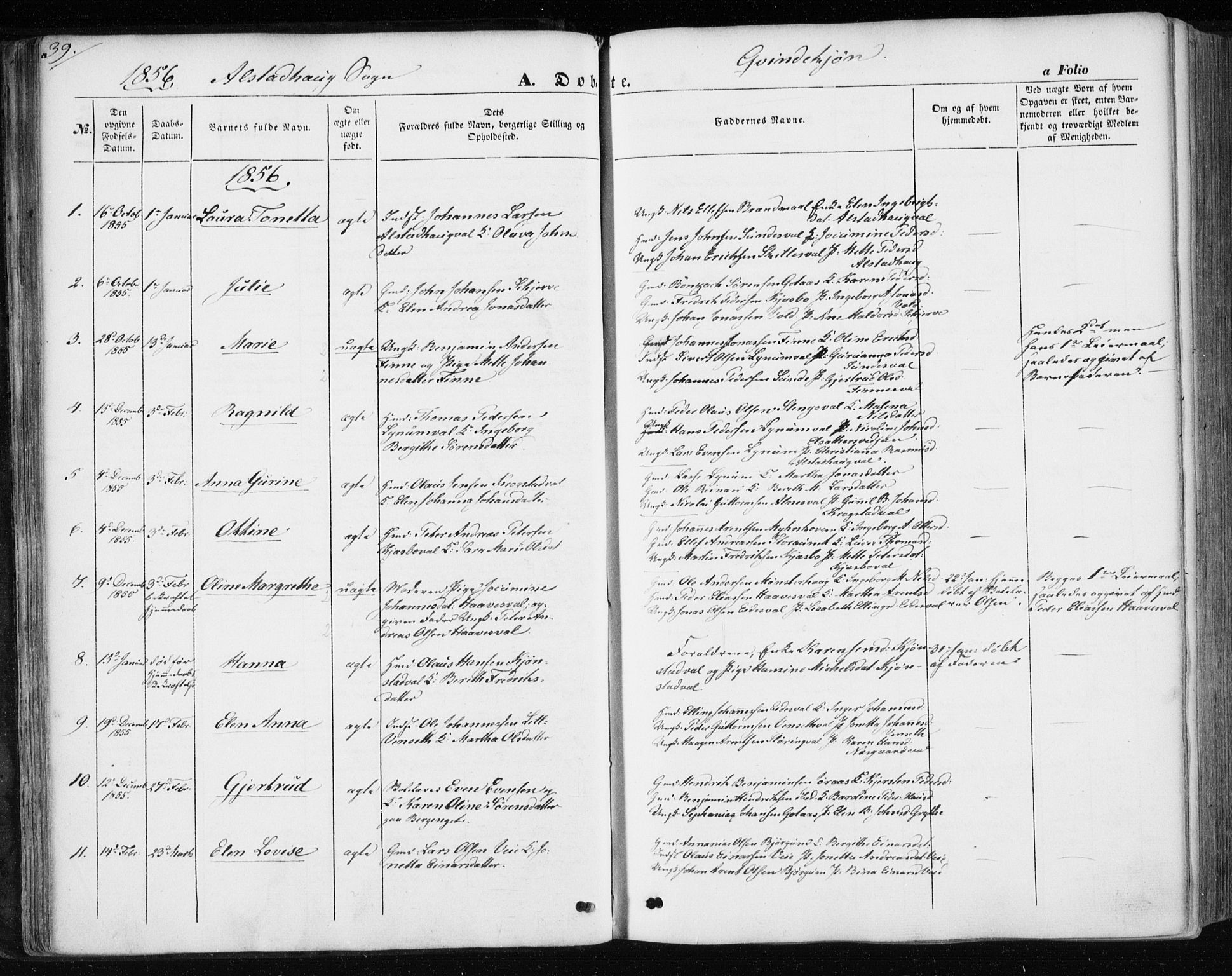 Ministerialprotokoller, klokkerbøker og fødselsregistre - Nord-Trøndelag, SAT/A-1458/717/L0154: Parish register (official) no. 717A07 /1, 1850-1862, p. 39