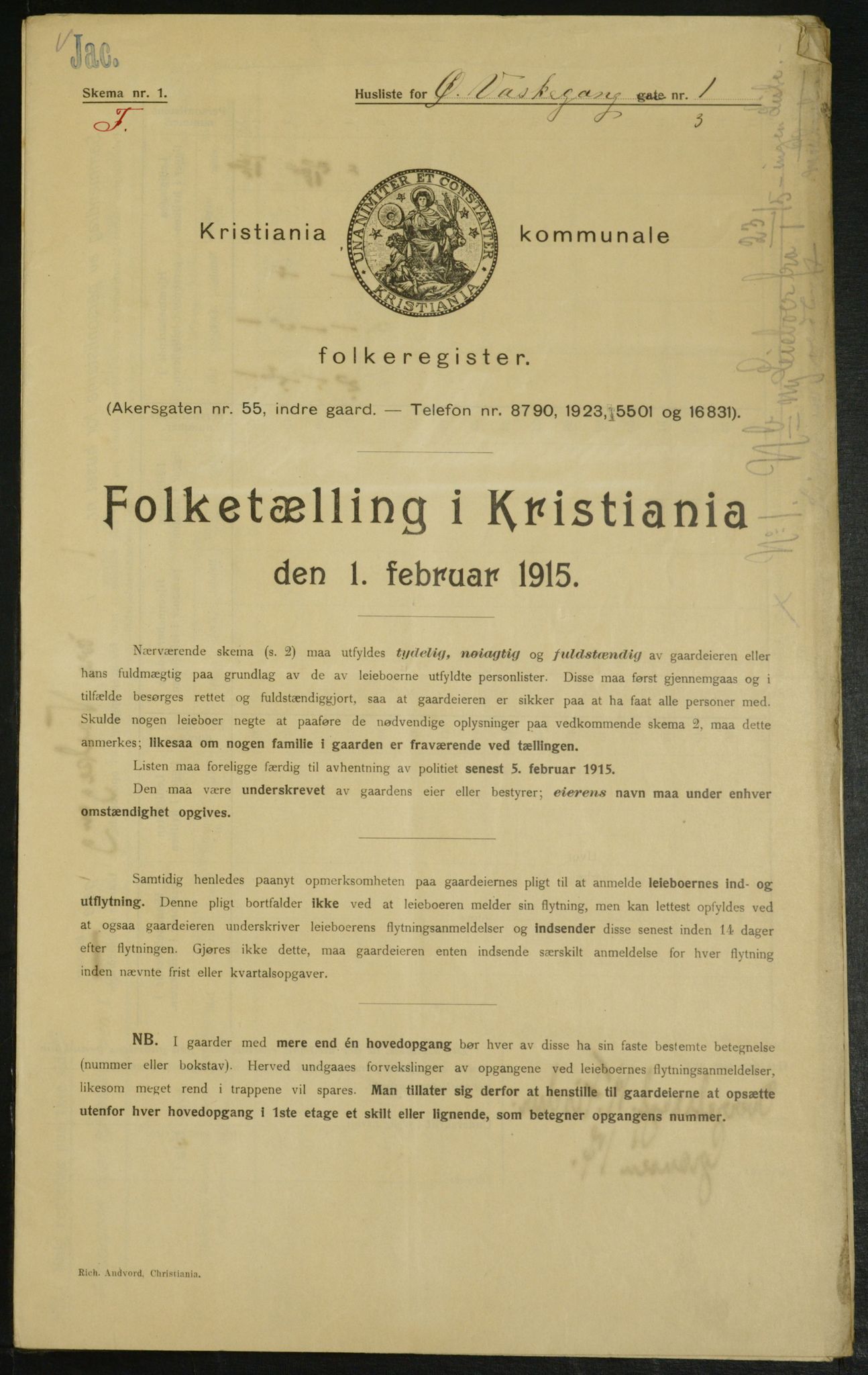 OBA, Municipal Census 1915 for Kristiania, 1915, p. 130605