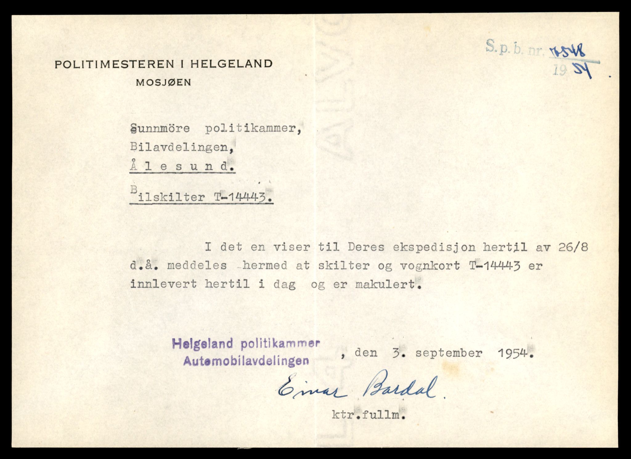 Møre og Romsdal vegkontor - Ålesund trafikkstasjon, AV/SAT-A-4099/F/Fe/L0045: Registreringskort for kjøretøy T 14320 - T 14444, 1927-1998, p. 3260