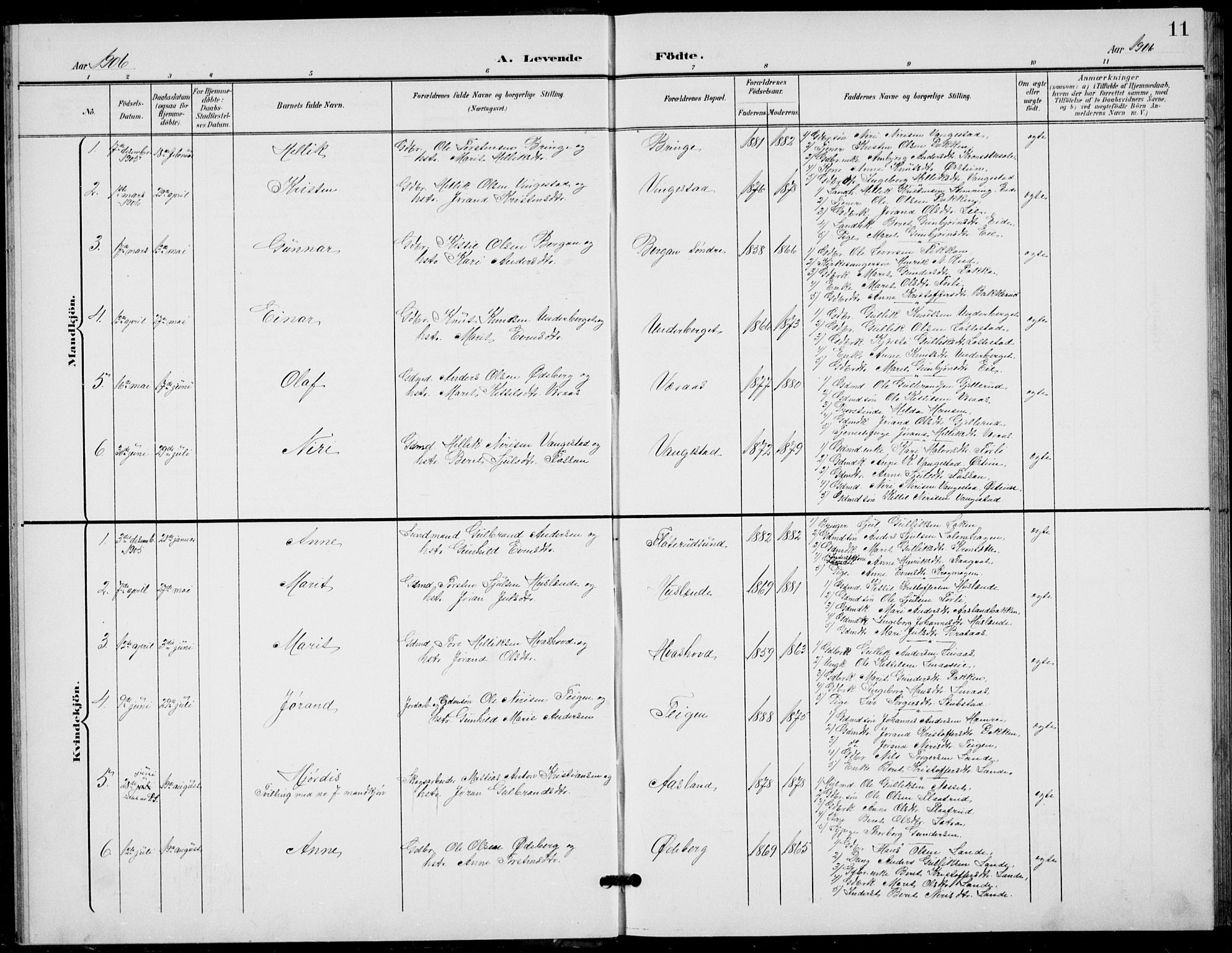 Flesberg kirkebøker, SAKO/A-18/G/Ga/L0005: Parish register (copy) no. I 5, 1899-1908, p. 11