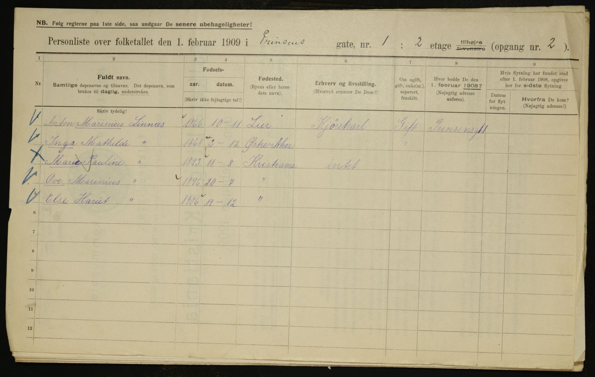 OBA, Municipal Census 1909 for Kristiania, 1909, p. 73494