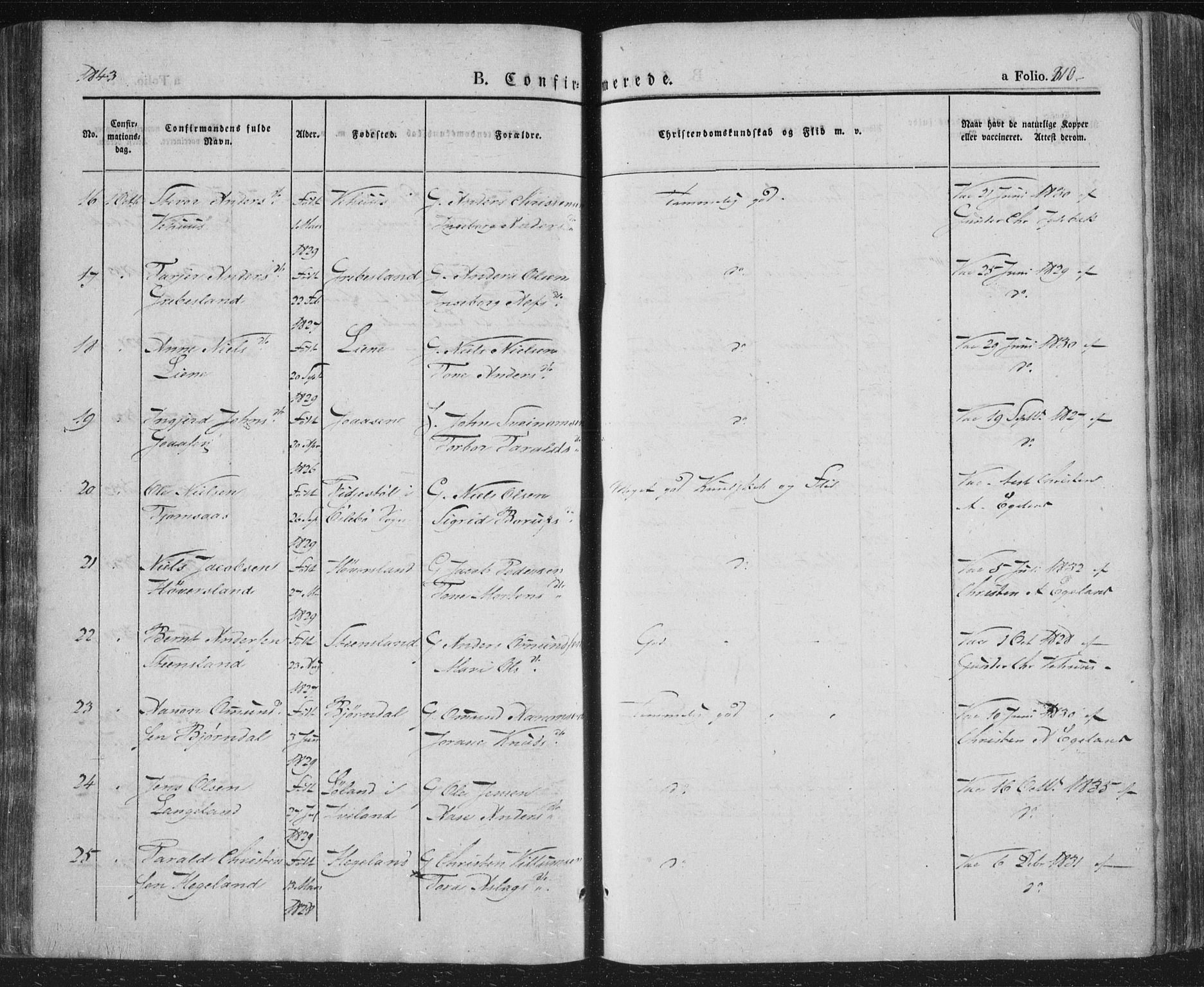 Vennesla sokneprestkontor, AV/SAK-1111-0045/Fa/Fac/L0004: Parish register (official) no. A 4, 1834-1855, p. 310