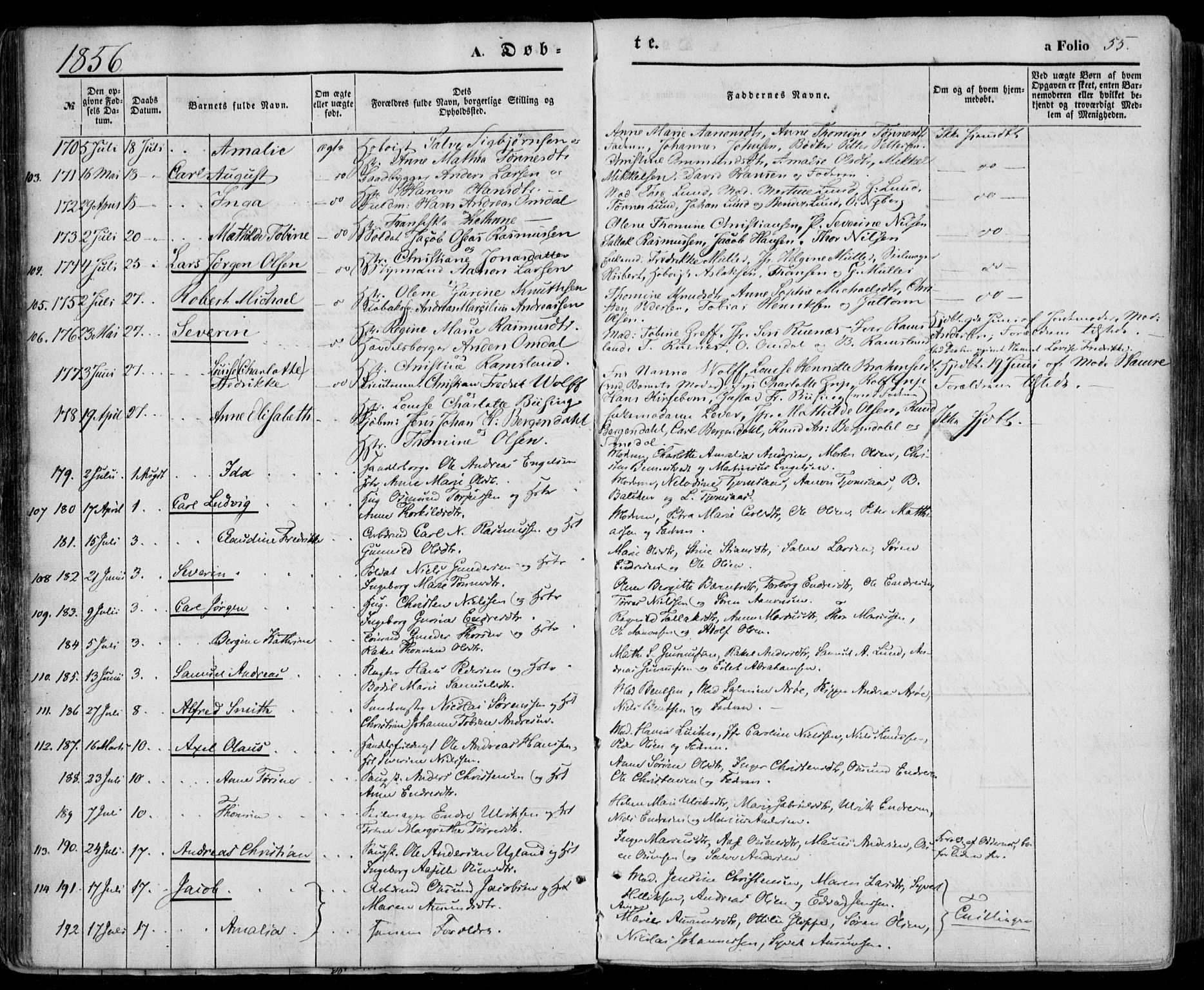 Kristiansand domprosti, AV/SAK-1112-0006/F/Fa/L0014: Parish register (official) no. A 14, 1852-1867, p. 55