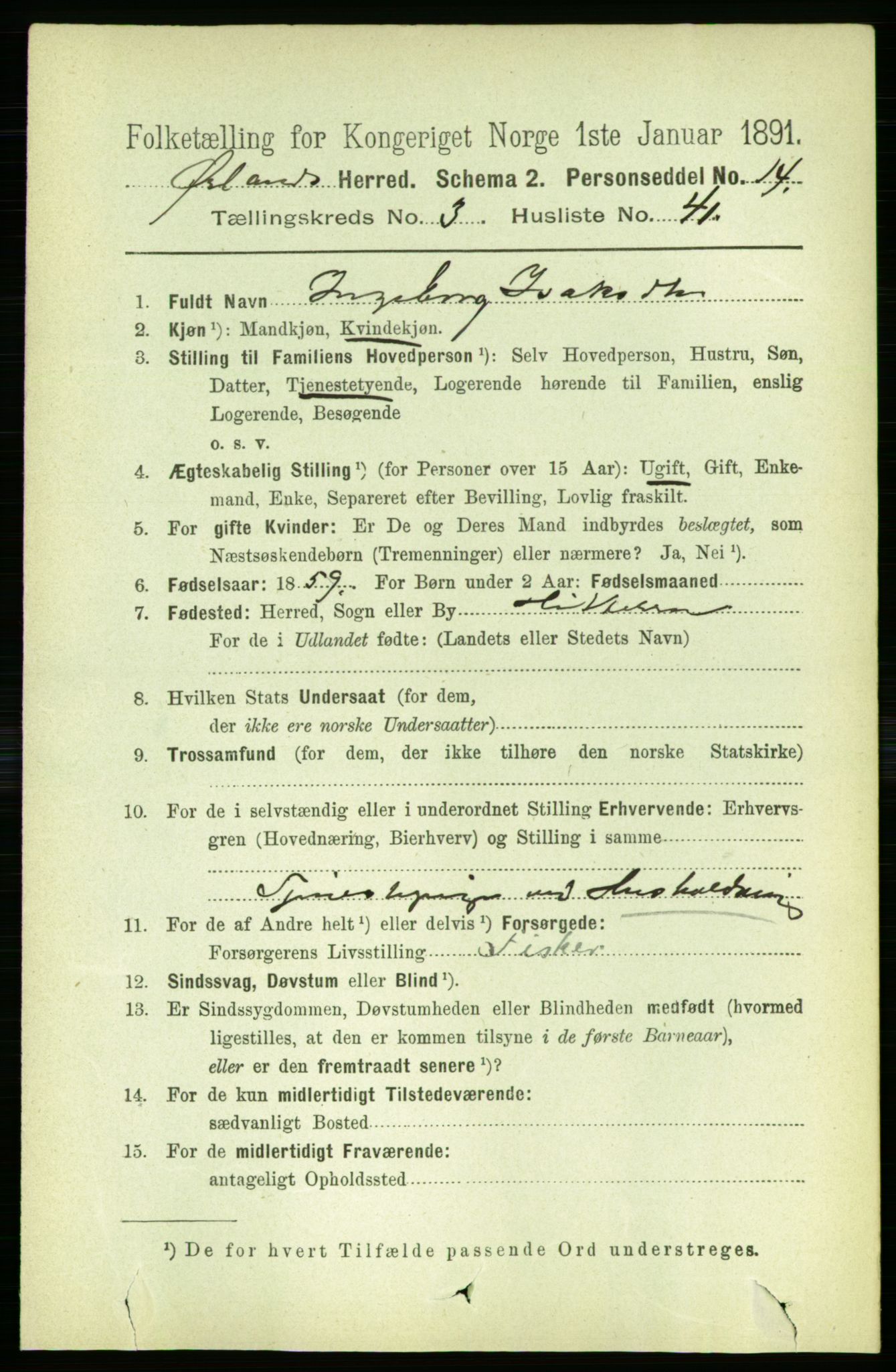 RA, 1891 census for 1621 Ørland, 1891, p. 1250