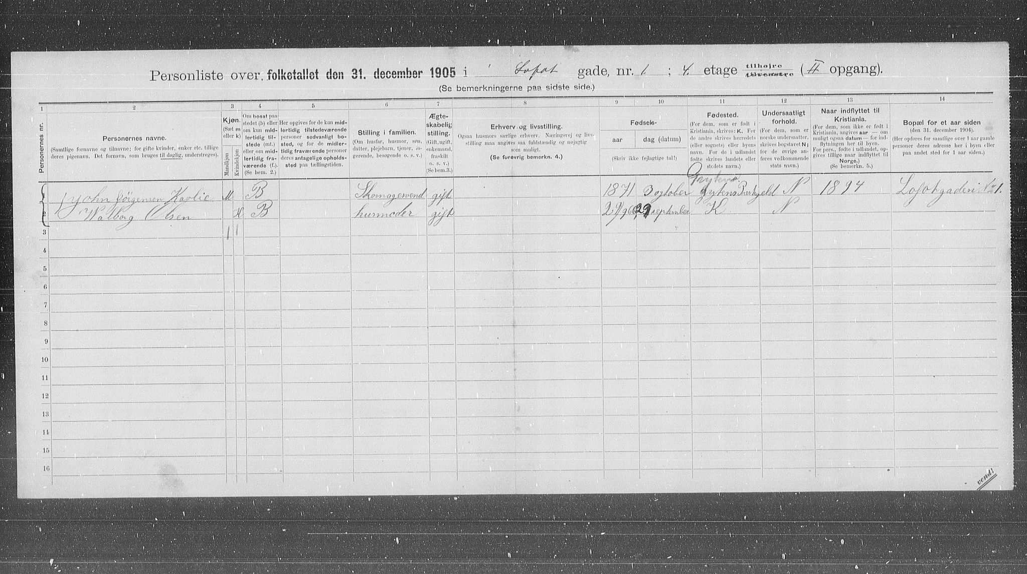 OBA, Municipal Census 1905 for Kristiania, 1905, p. 30690