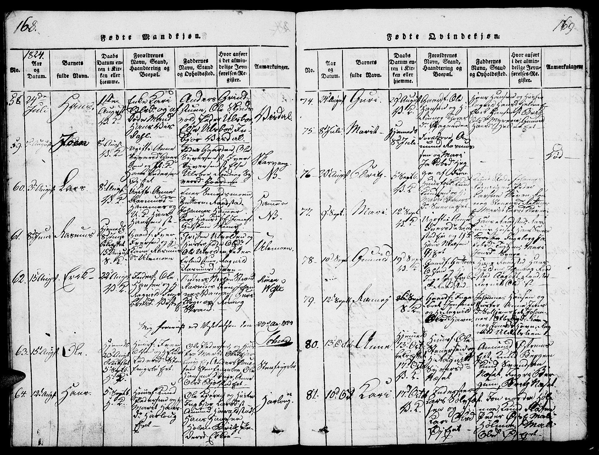 Vågå prestekontor, SAH/PREST-076/H/Ha/Haa/L0003: Parish register (official) no. 3, 1815-1827, p. 168-169