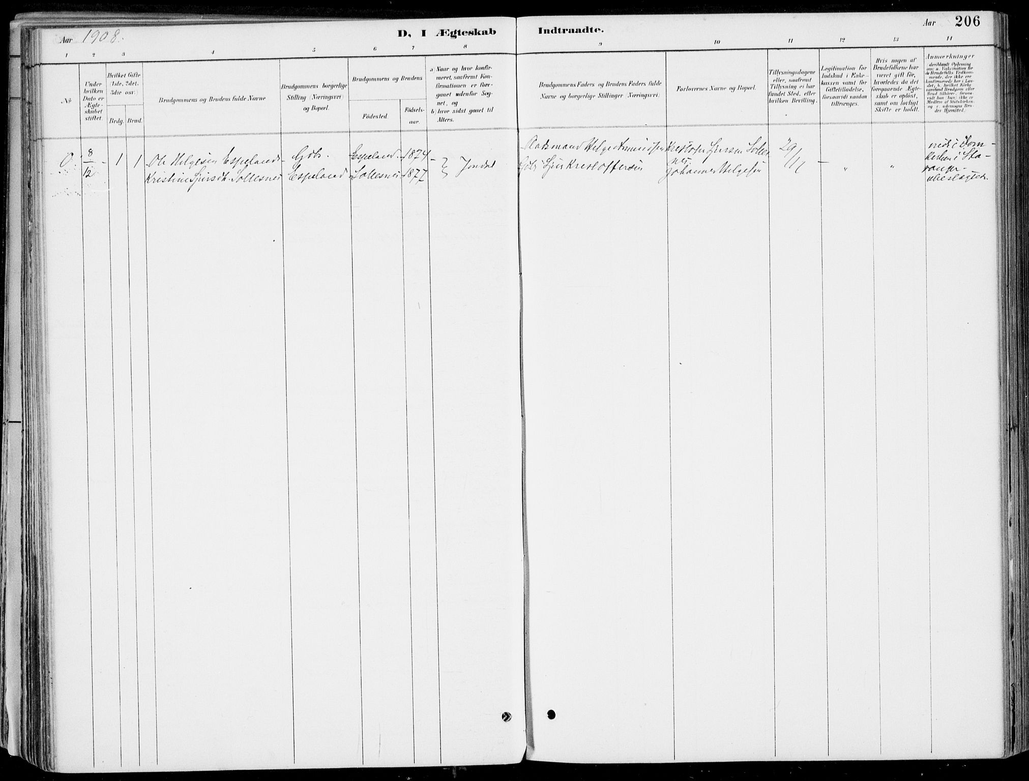 Strandebarm sokneprestembete, SAB/A-78401/H/Haa: Parish register (official) no. E  1, 1886-1908, p. 206