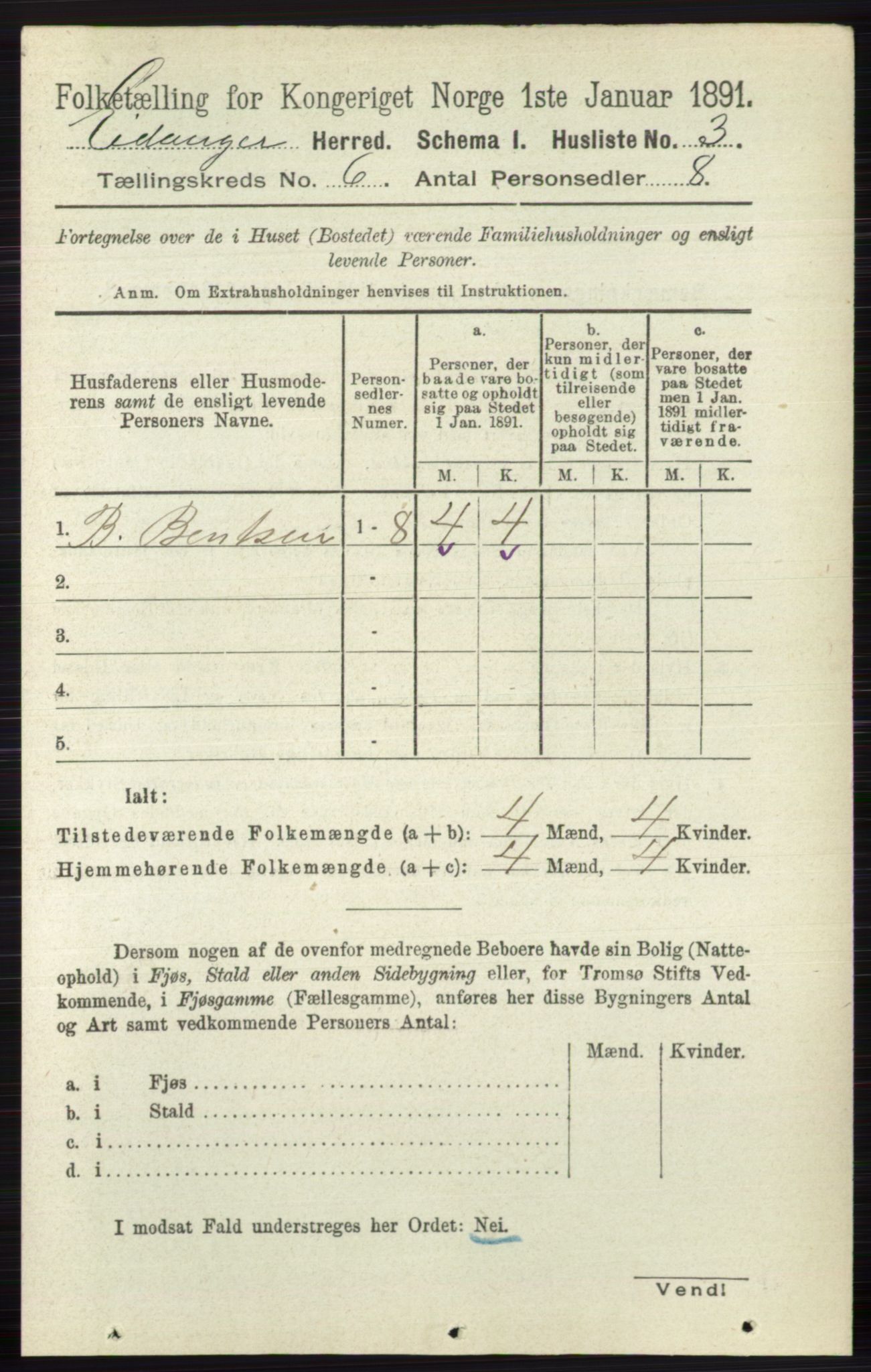 RA, 1891 census for 0813 Eidanger, 1891, p. 2547