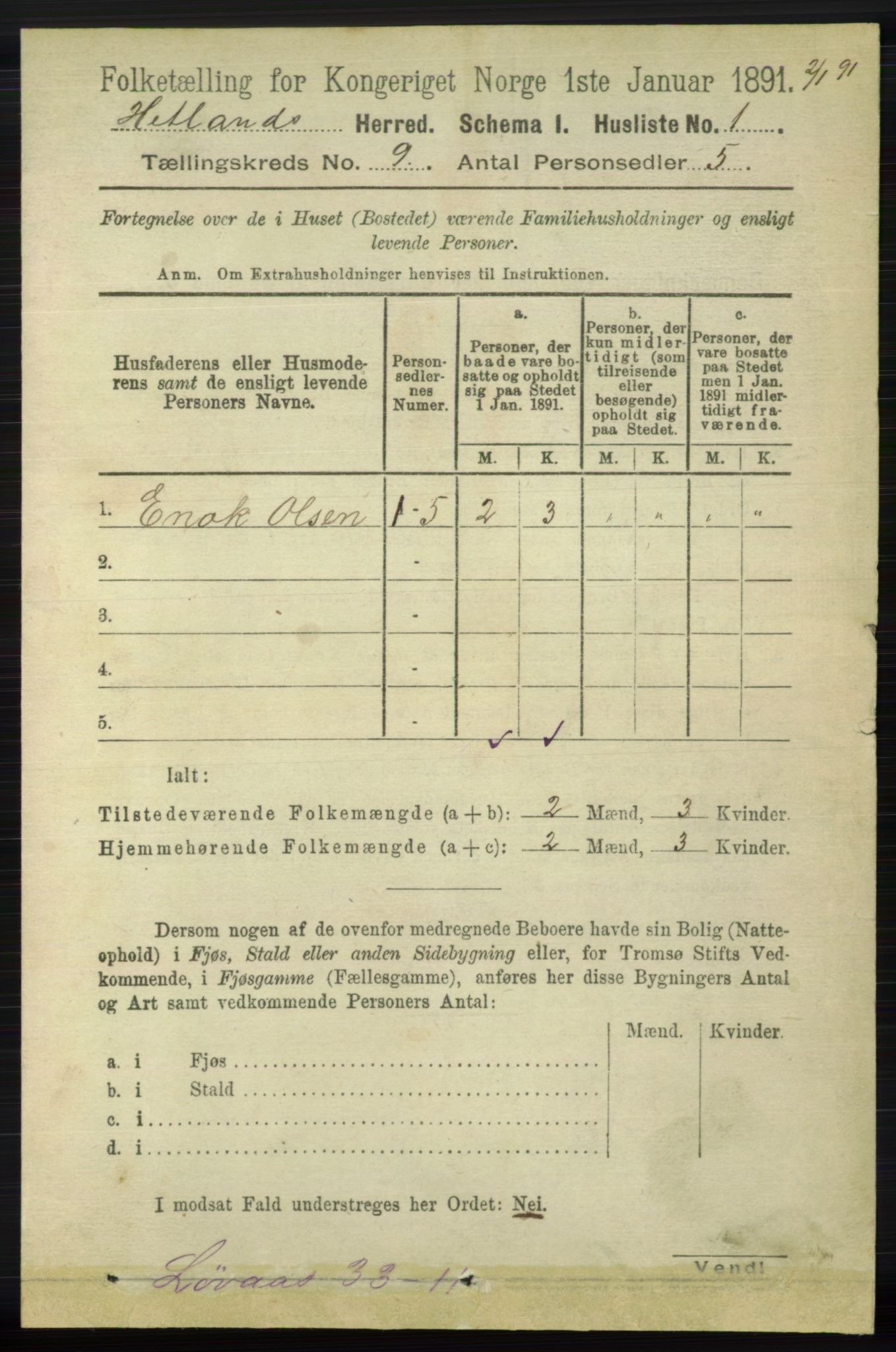 RA, 1891 census for 1126 Hetland, 1891, p. 5006