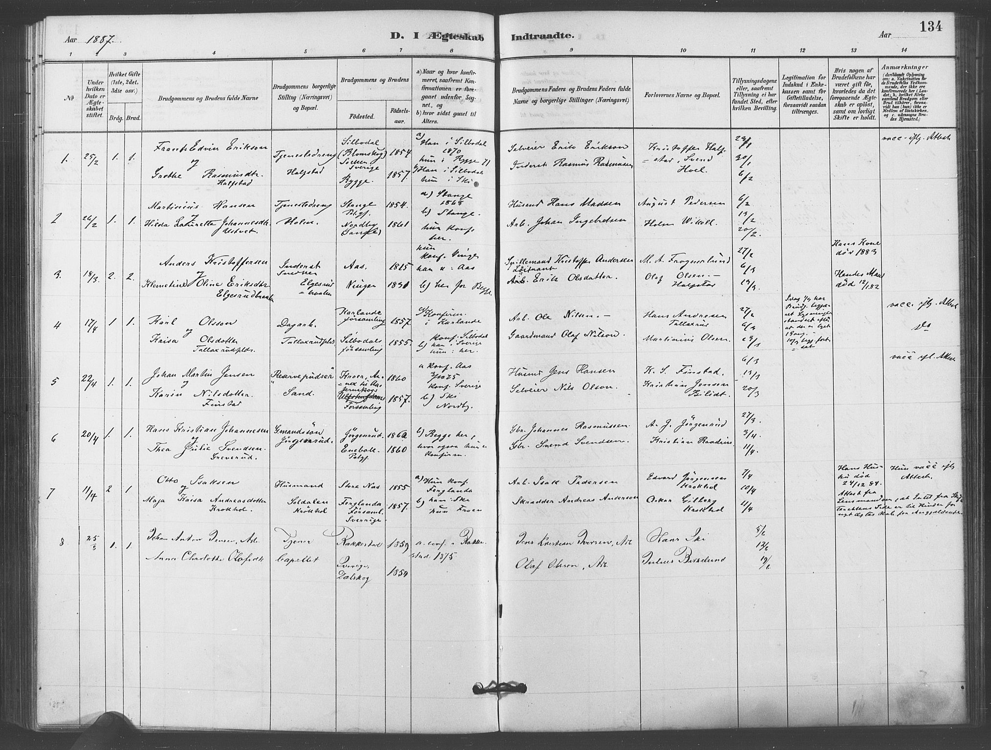Kråkstad prestekontor Kirkebøker, SAO/A-10125a/F/Fb/L0001: Parish register (official) no. II 1, 1880-1892, p. 134