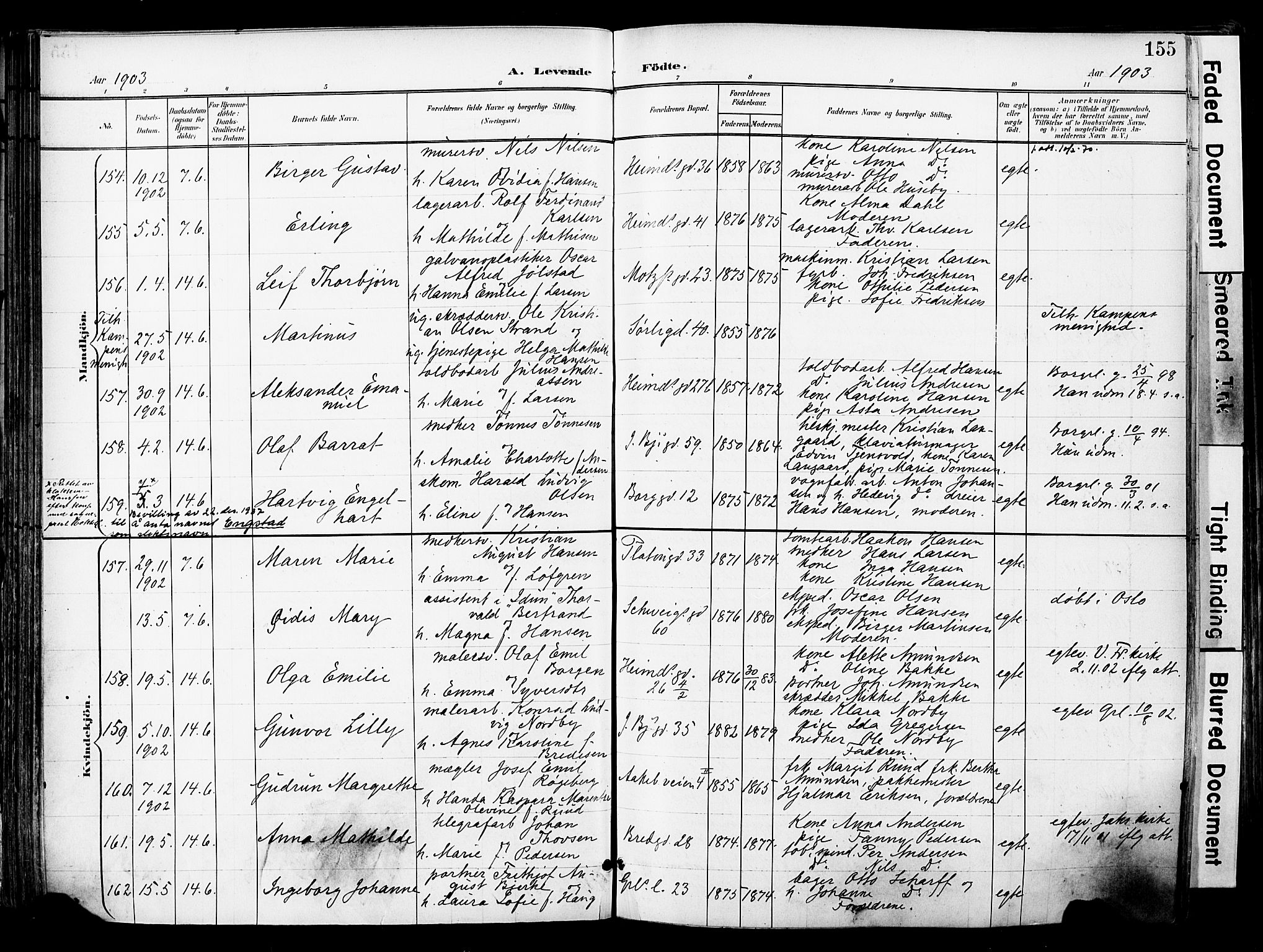 Grønland prestekontor Kirkebøker, SAO/A-10848/F/Fa/L0014: Parish register (official) no. 14, 1900-1911, p. 155
