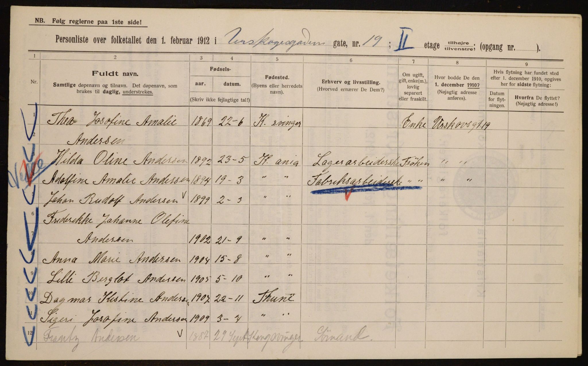 OBA, Municipal Census 1912 for Kristiania, 1912, p. 2537