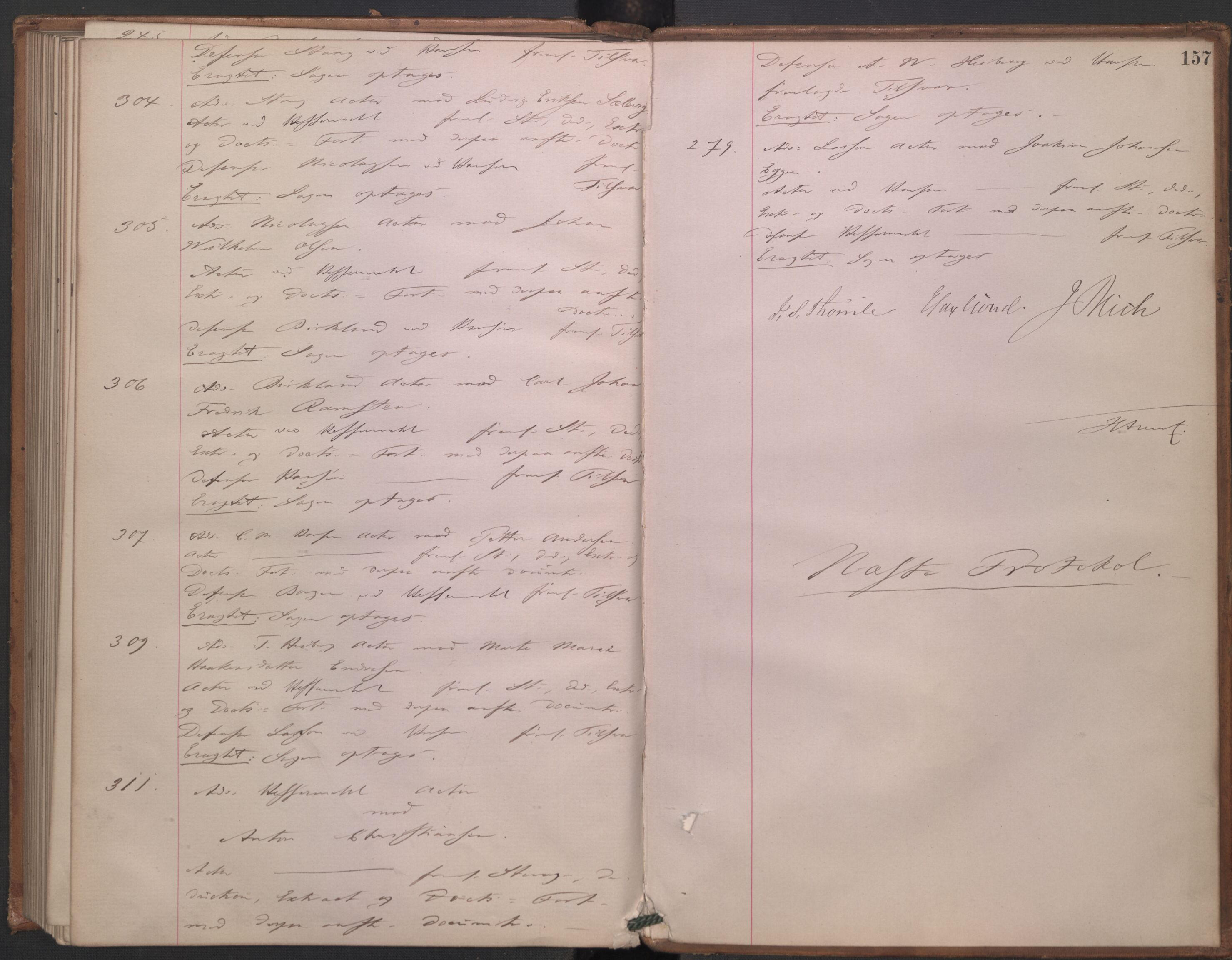 Høyesterett, AV/RA-S-1002/E/Ef/L0014: Protokoll over saker som gikk til skriftlig behandling, 1879-1884, p. 156b-157a