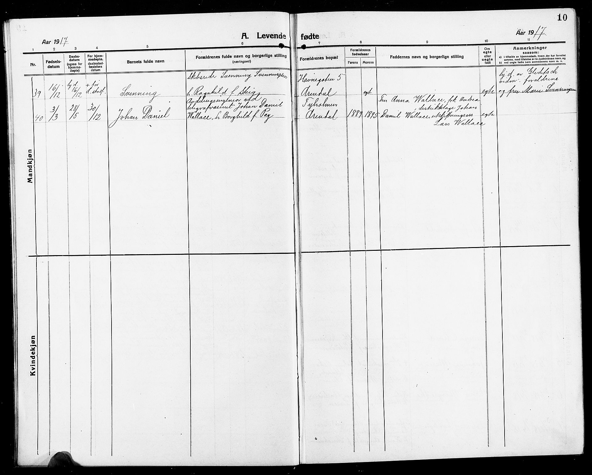 Arendal sokneprestkontor, Trefoldighet, AV/SAK-1111-0040/F/Fb/L0007: Parish register (copy) no. B 7, 1916-1927, p. 10