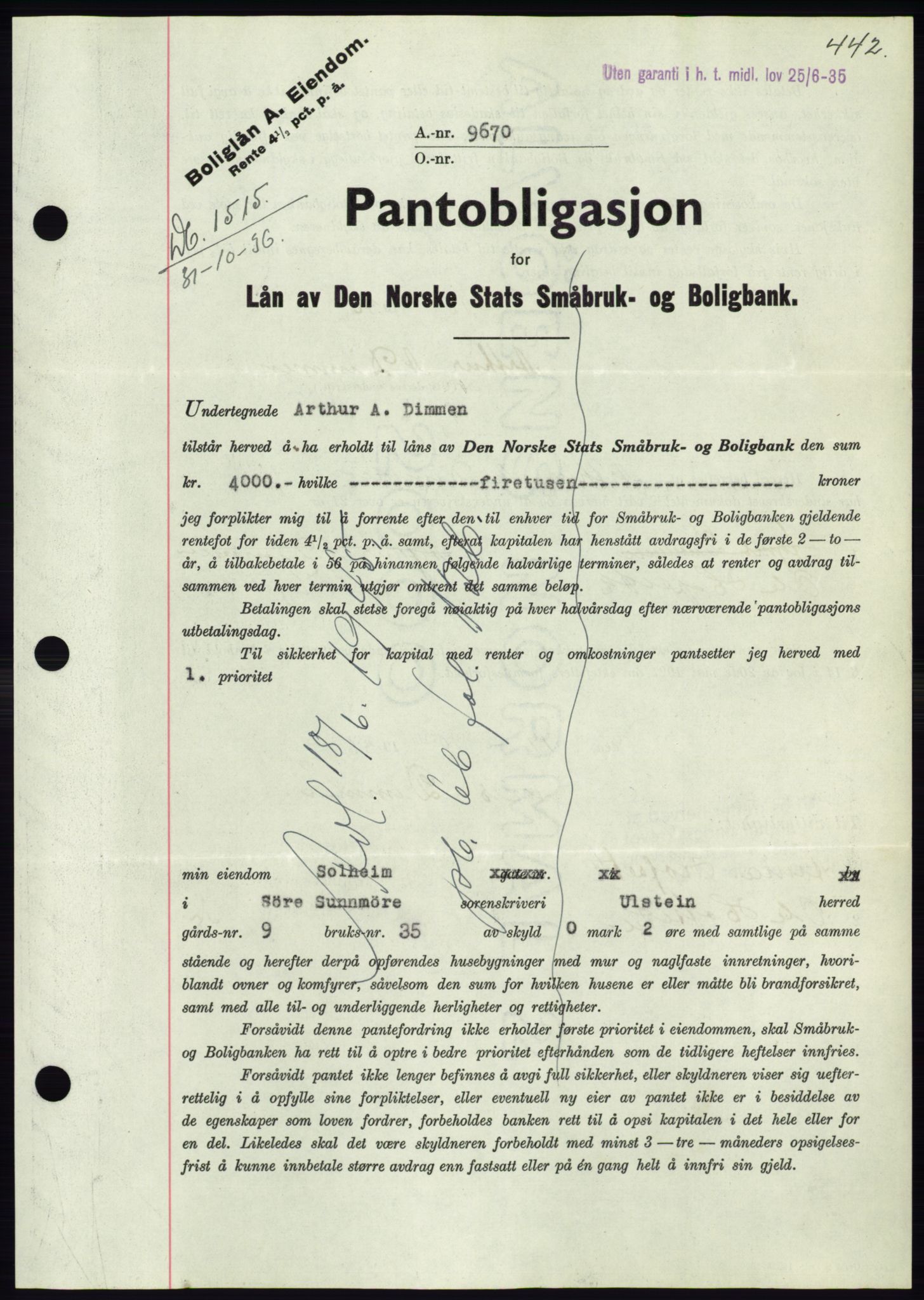 Søre Sunnmøre sorenskriveri, AV/SAT-A-4122/1/2/2C/L0061: Mortgage book no. 55, 1936-1936, Diary no: : 1515/1936