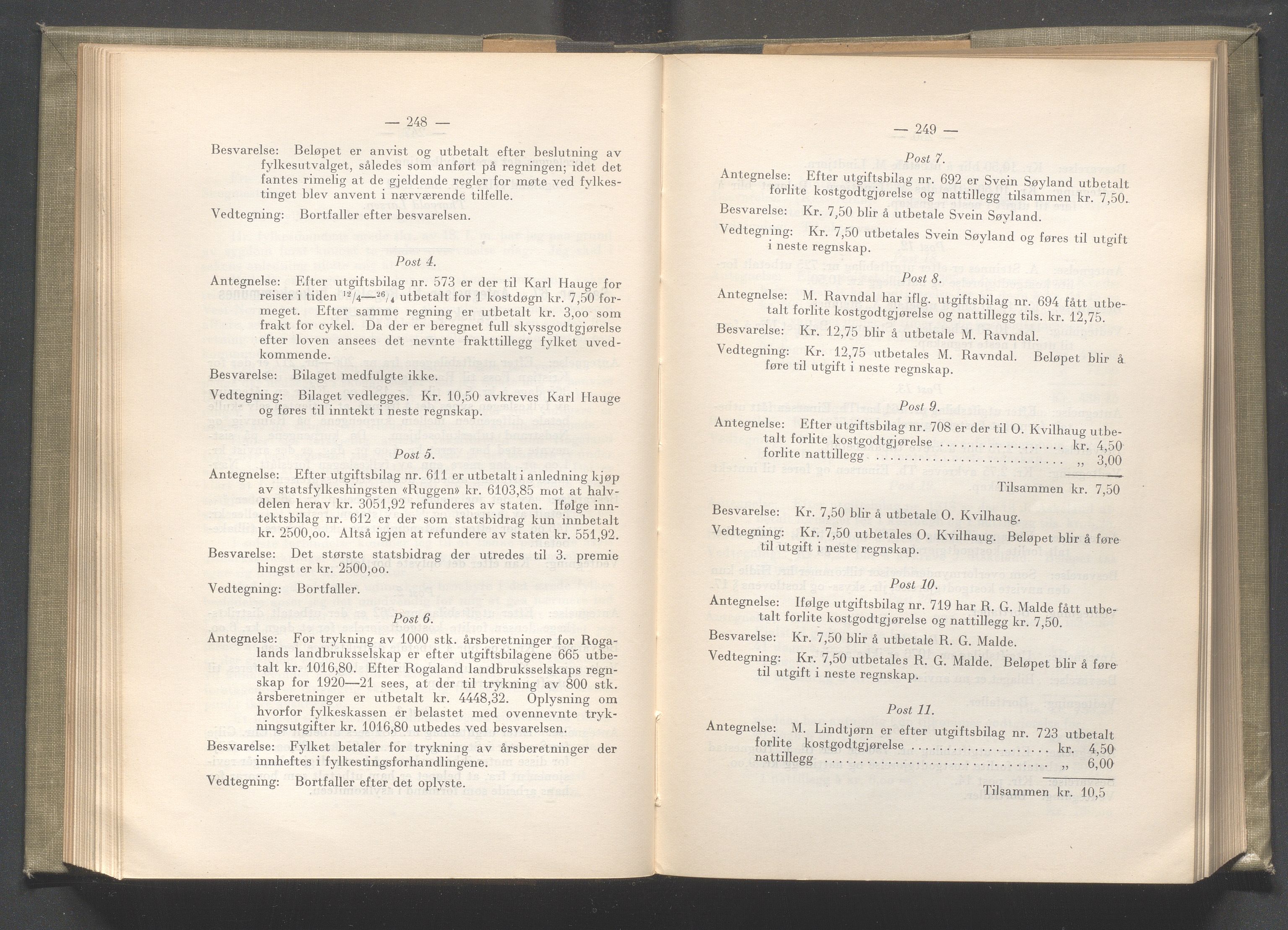 Rogaland fylkeskommune - Fylkesrådmannen , IKAR/A-900/A/Aa/Aaa/L0041: Møtebok , 1922, p. 248-249