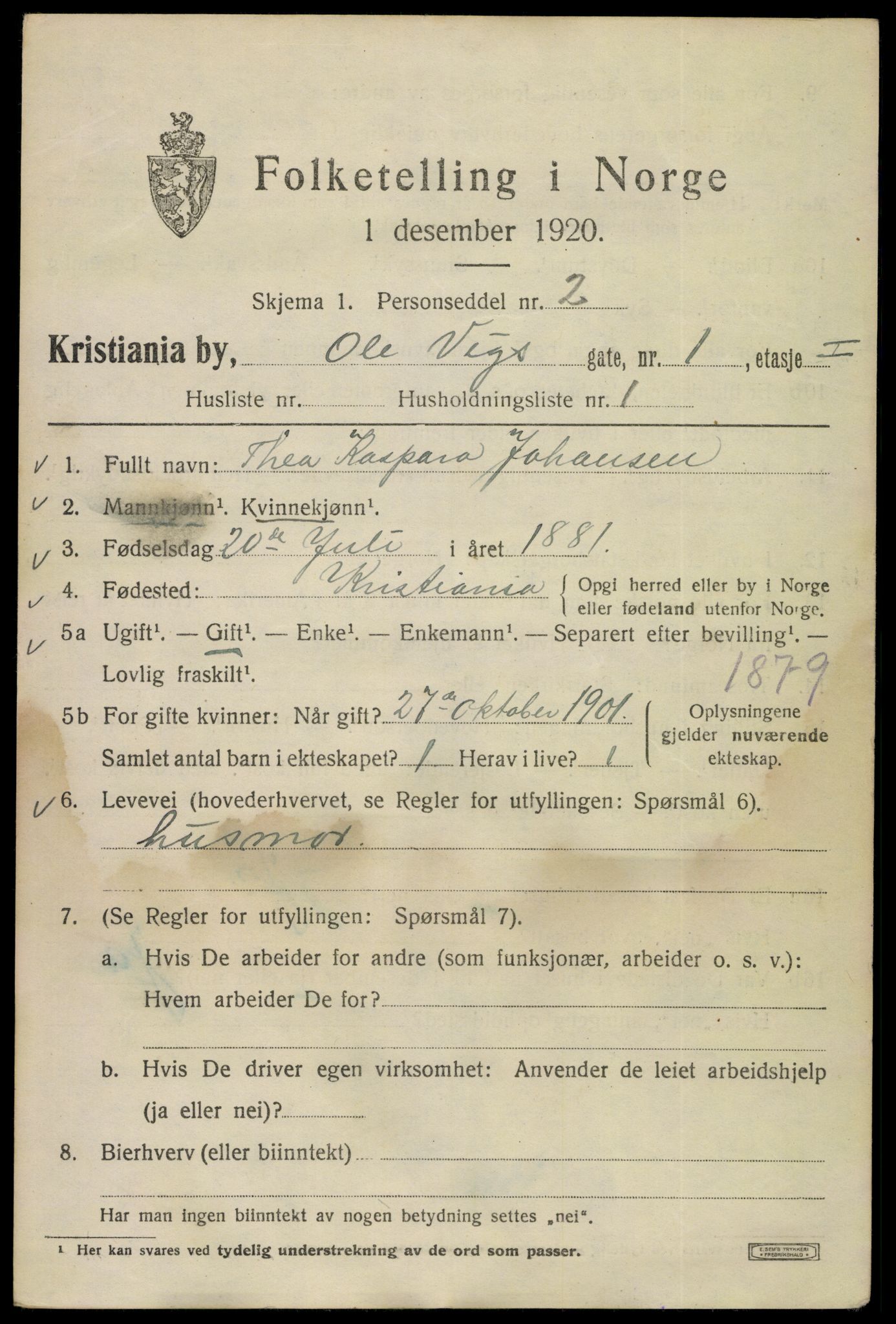 SAO, 1920 census for Kristiania, 1920, p. 432925