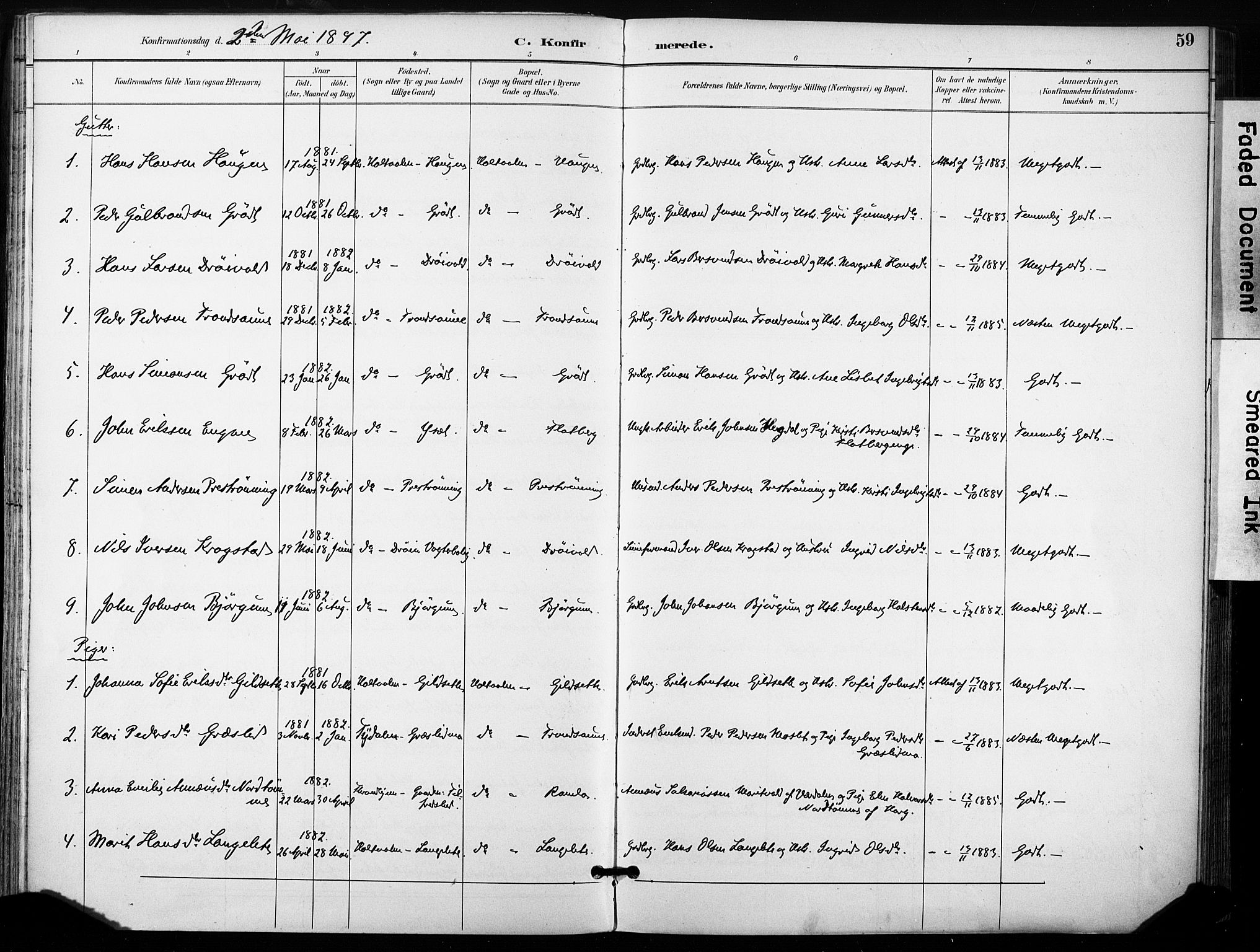 Ministerialprotokoller, klokkerbøker og fødselsregistre - Sør-Trøndelag, SAT/A-1456/685/L0973: Parish register (official) no. 685A10, 1891-1907, p. 59