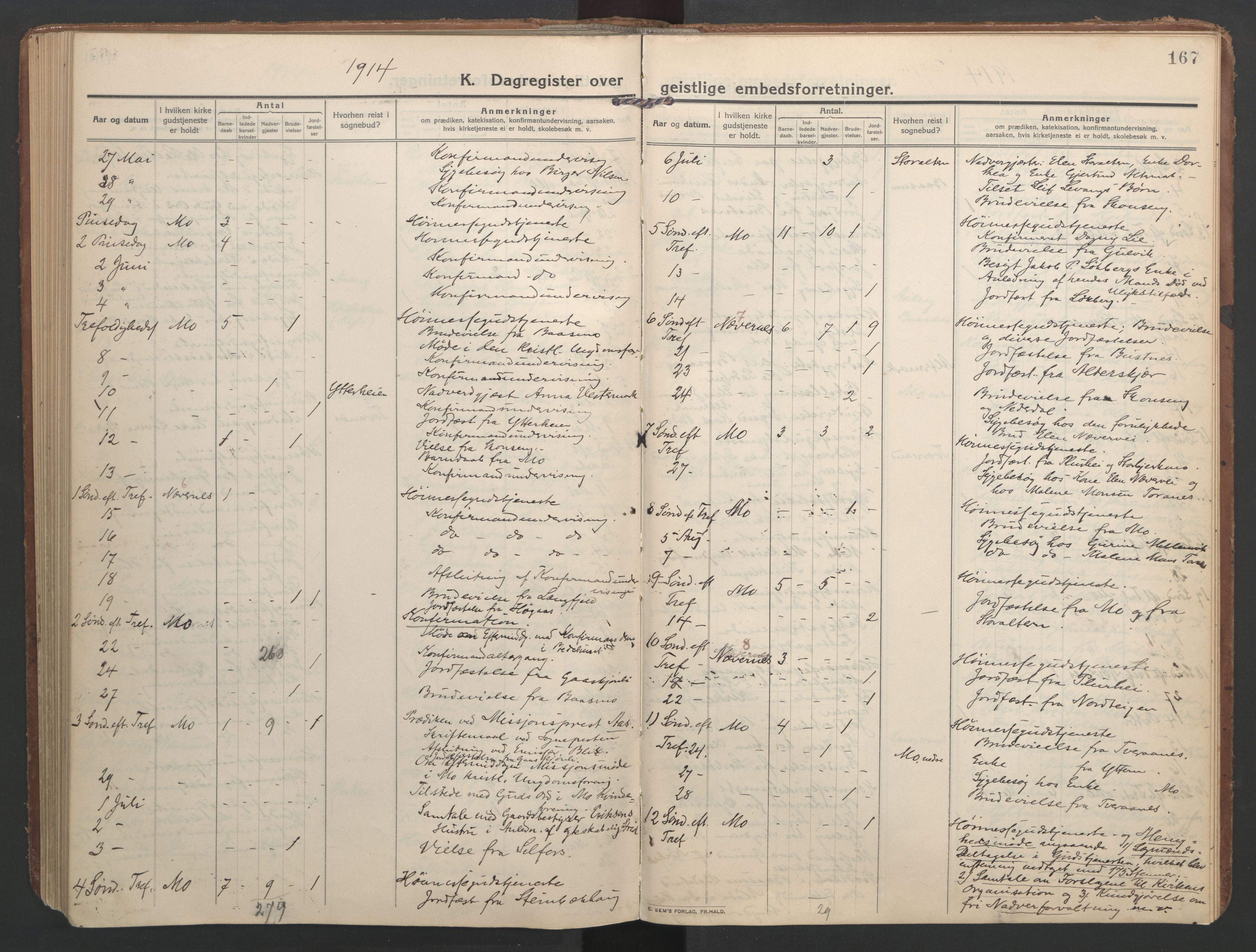 Ministerialprotokoller, klokkerbøker og fødselsregistre - Nordland, SAT/A-1459/827/L0405: Parish register (official) no. 827A17, 1912-1925, p. 167