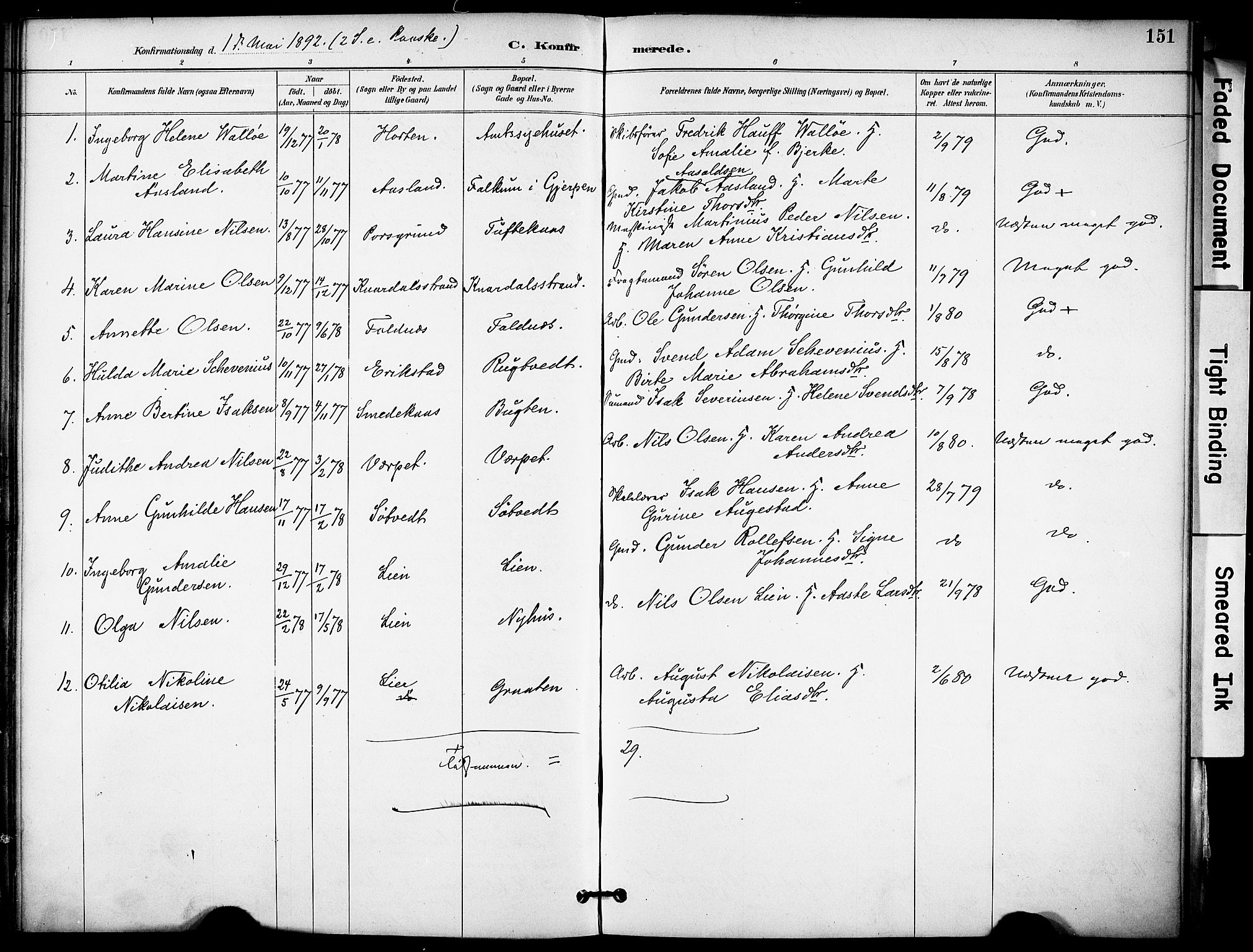 Solum kirkebøker, AV/SAKO-A-306/F/Fa/L0010: Parish register (official) no. I 10, 1888-1898, p. 151