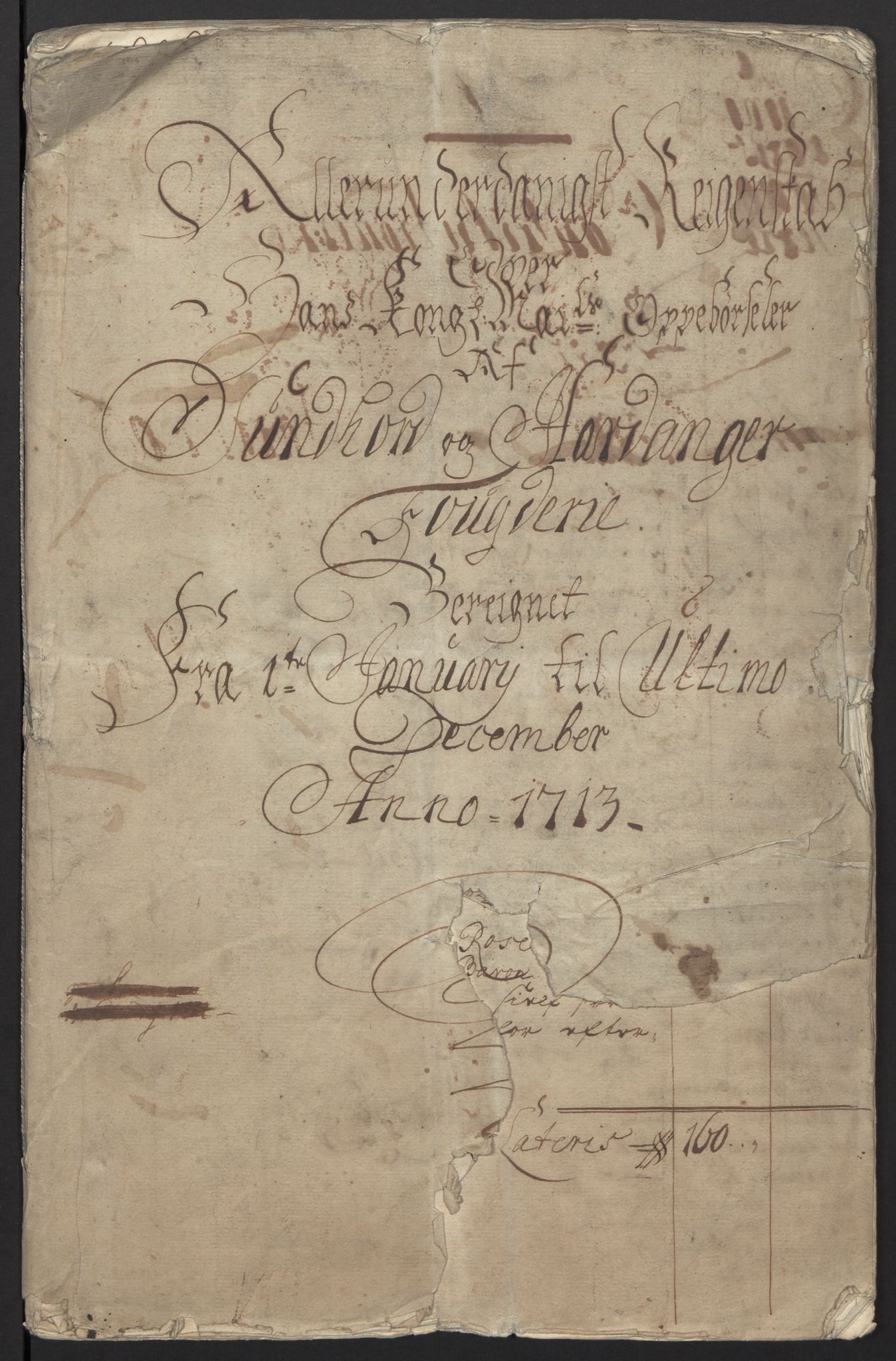 Rentekammeret inntil 1814, Reviderte regnskaper, Fogderegnskap, RA/EA-4092/R48/L2989: Fogderegnskap Sunnhordland og Hardanger, 1713, p. 4