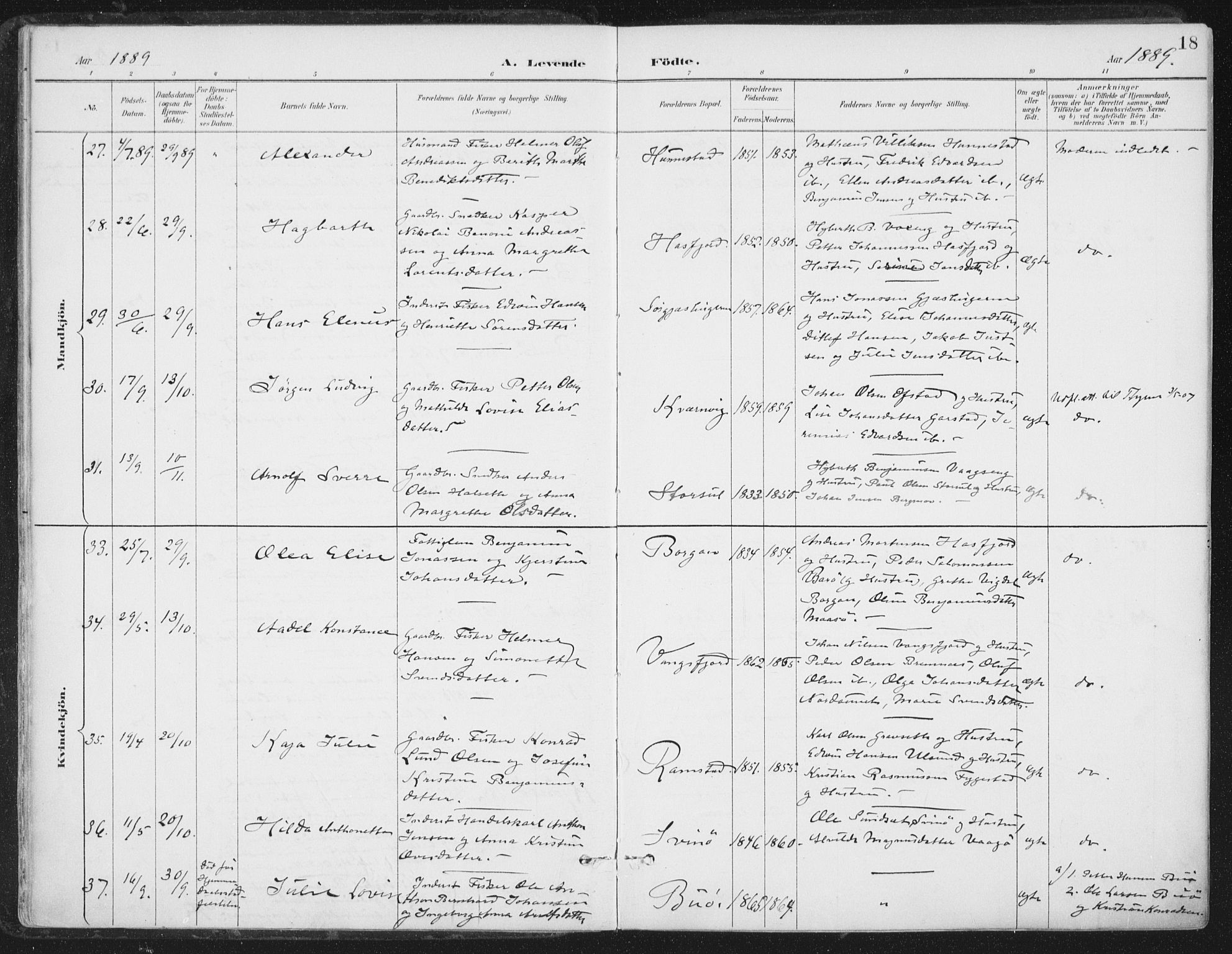 Ministerialprotokoller, klokkerbøker og fødselsregistre - Nord-Trøndelag, SAT/A-1458/786/L0687: Parish register (official) no. 786A03, 1888-1898, p. 18
