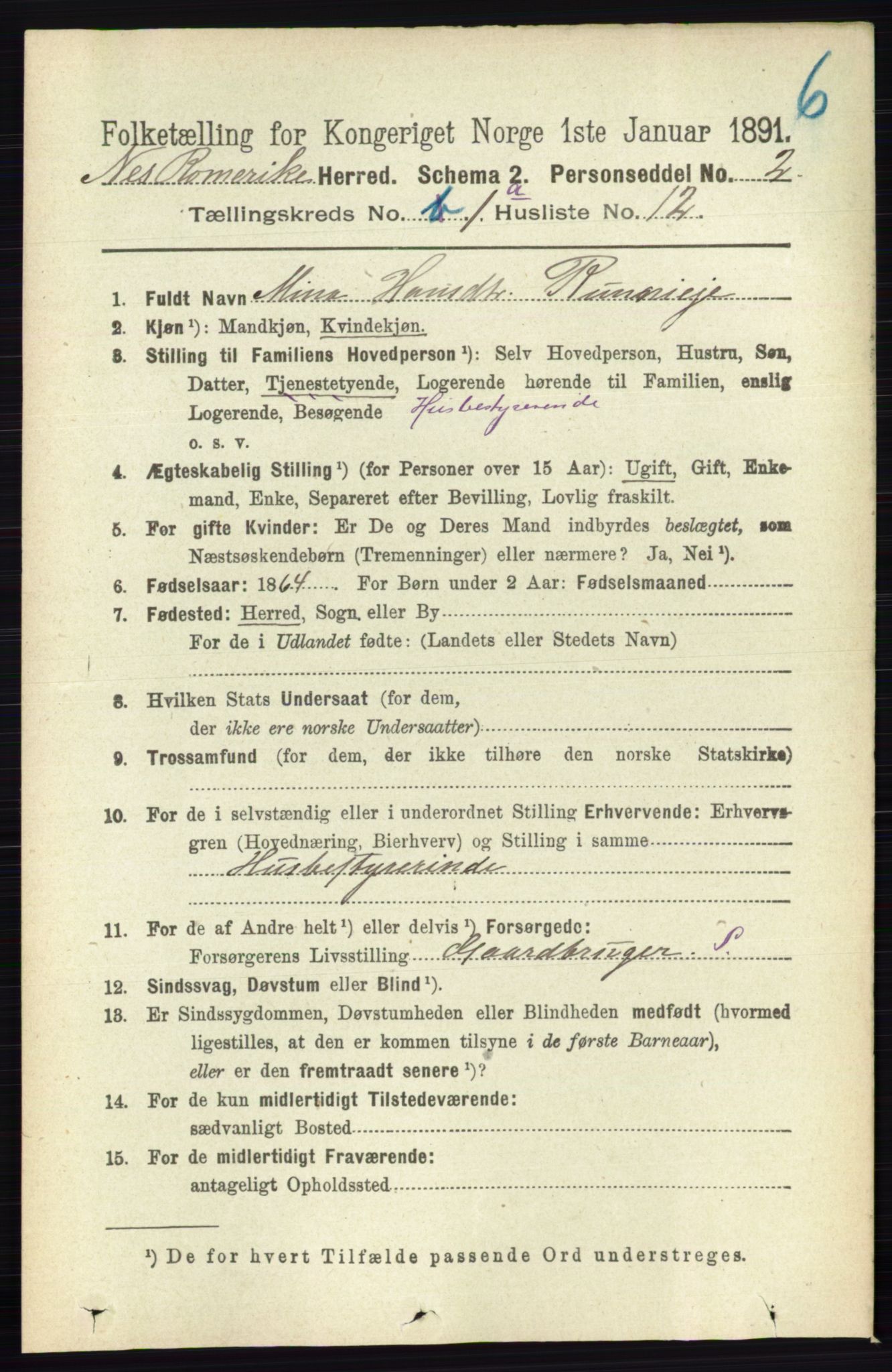 RA, 1891 census for 0236 Nes, 1891, p. 181