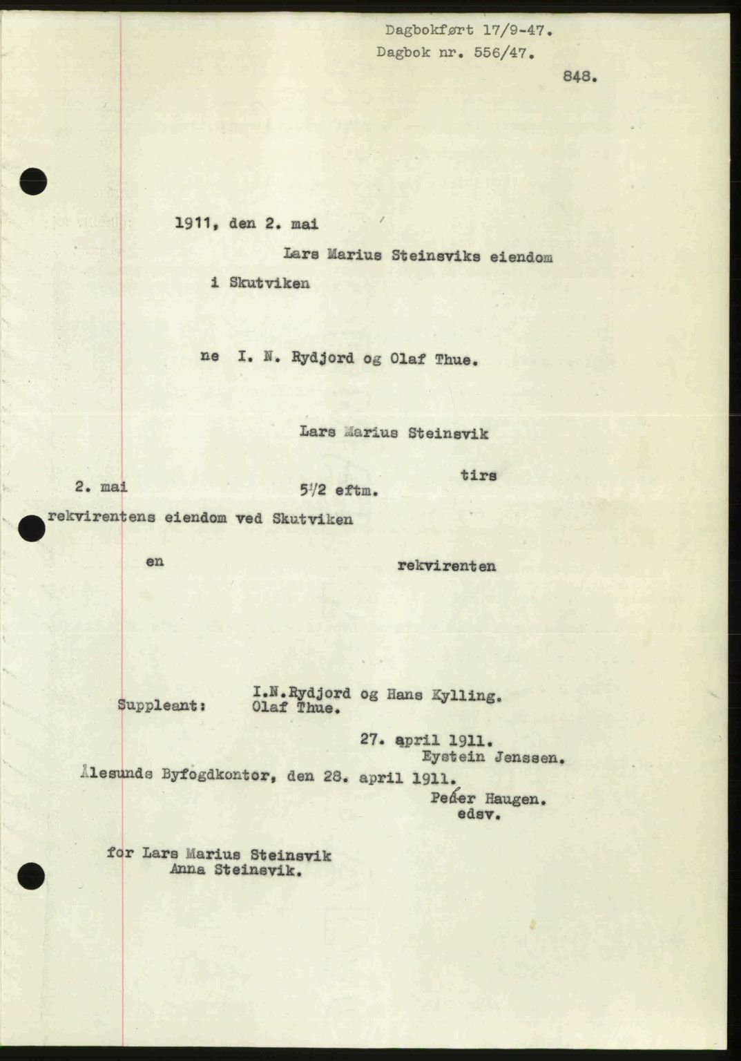 Ålesund byfogd, AV/SAT-A-4384: Mortgage book no. 37A (1), 1947-1949, Diary no: : 556/1947