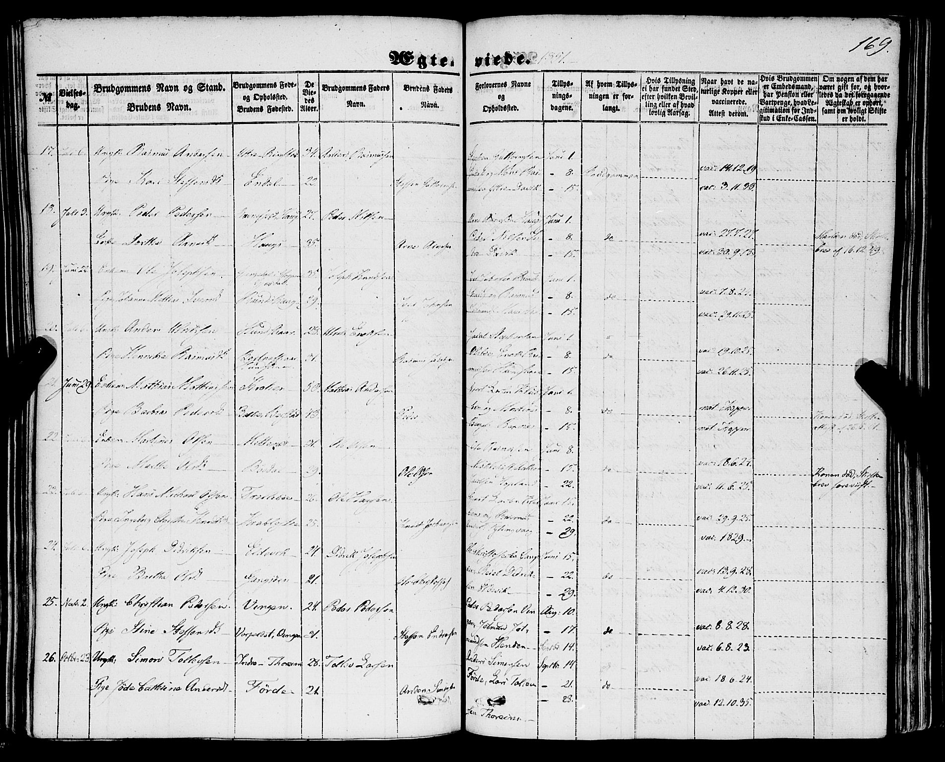 Davik sokneprestembete, AV/SAB-A-79701/H/Haa/Haaa/L0005: Parish register (official) no. A 5, 1850-1866, p. 169