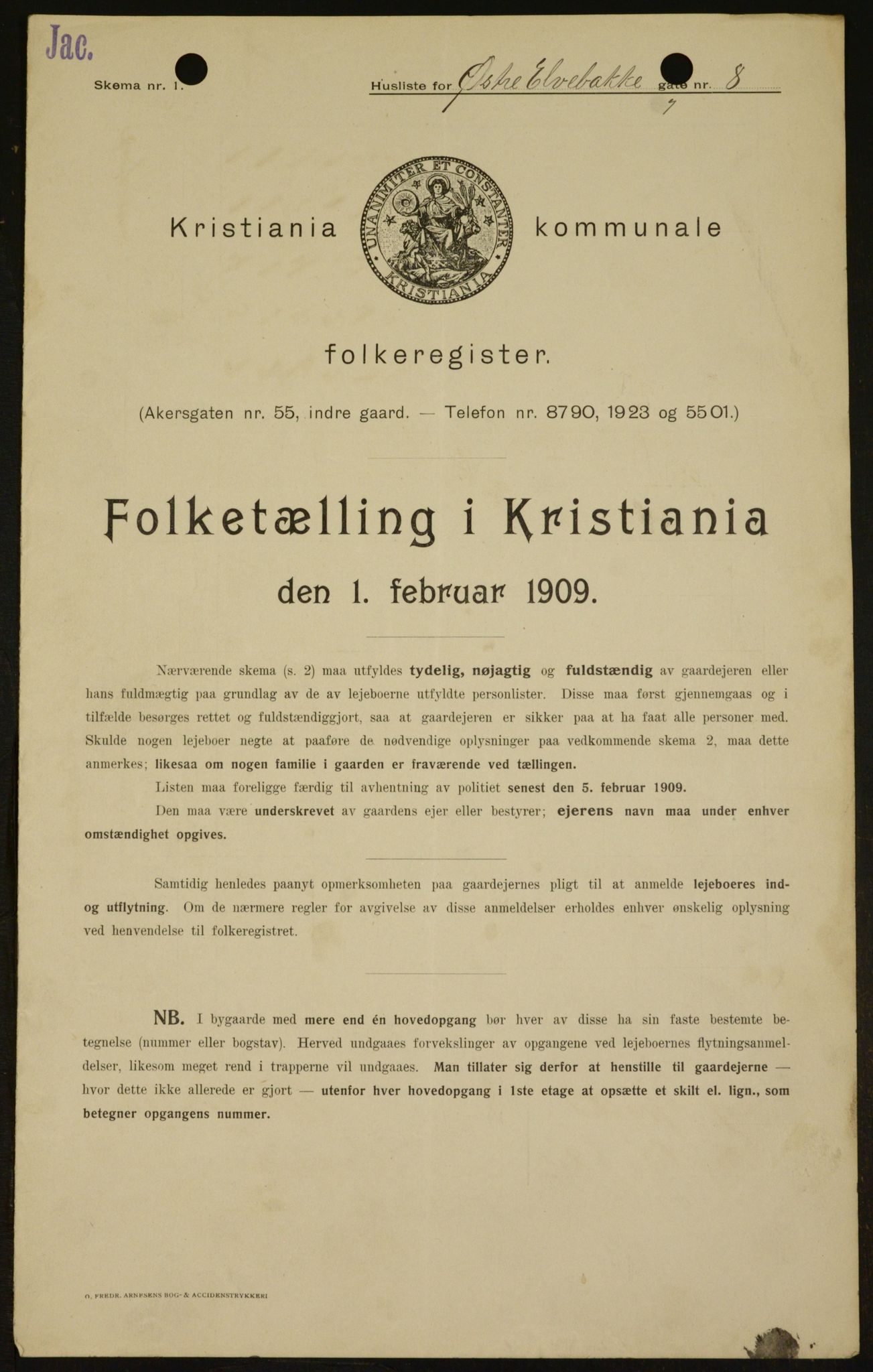 OBA, Municipal Census 1909 for Kristiania, 1909, p. 117485