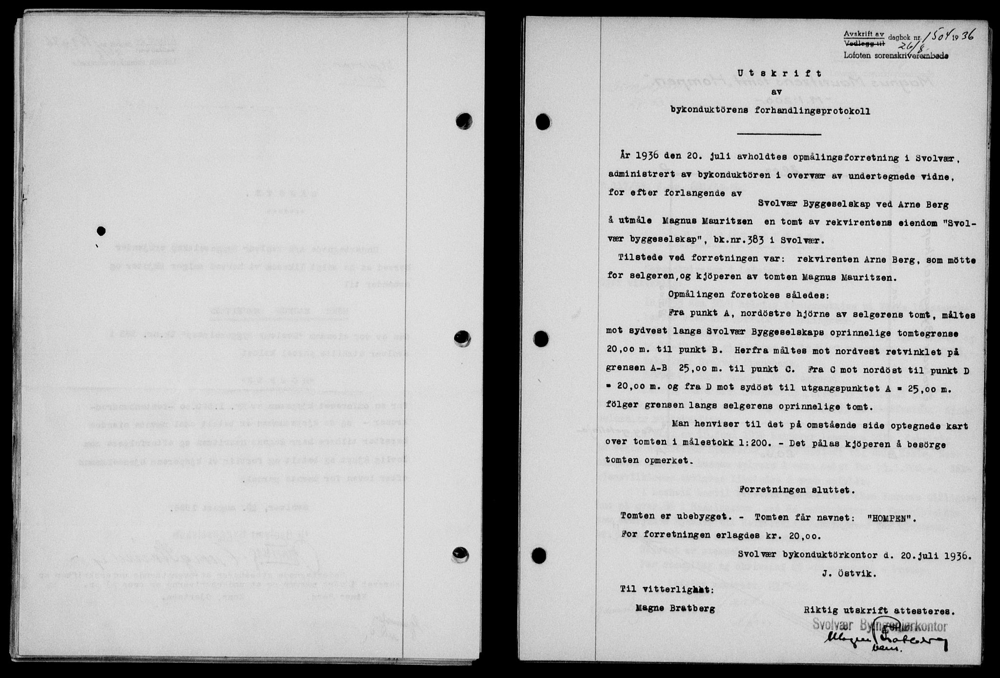 Lofoten sorenskriveri, SAT/A-0017/1/2/2C/L0001a: Mortgage book no. 1a, 1936-1937, Diary no: : 1504/1936