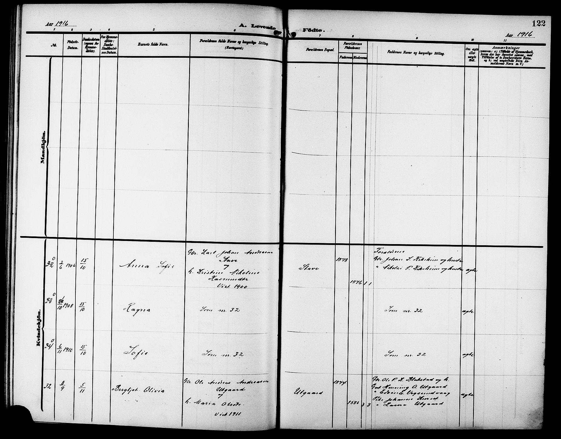 Ministerialprotokoller, klokkerbøker og fødselsregistre - Møre og Romsdal, SAT/A-1454/523/L0341: Parish register (copy) no. 523C04, 1903-1916, p. 122