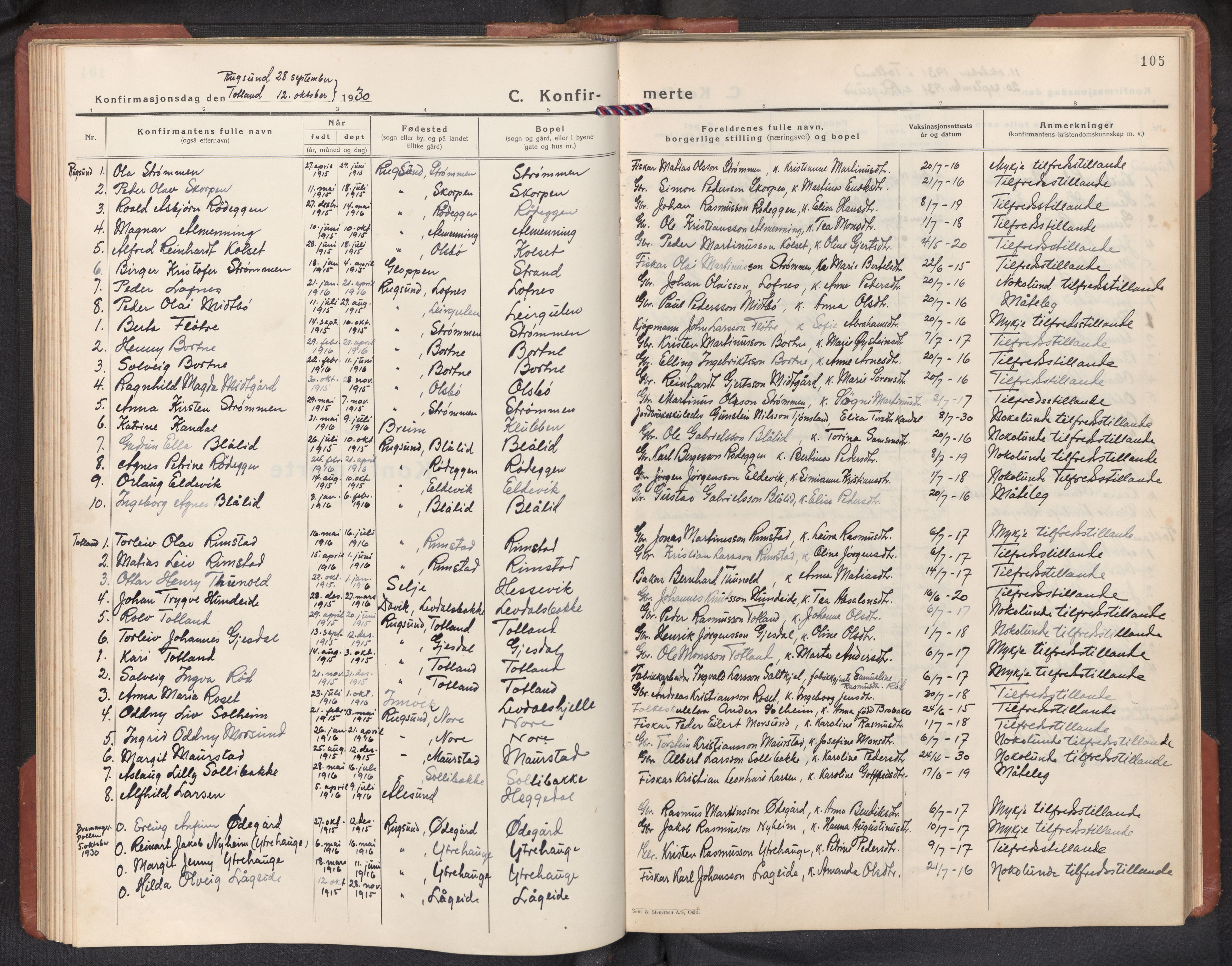 Davik sokneprestembete, AV/SAB-A-79701/H/Hab/Habc/L0004: Parish register (copy) no. C 4, 1930-1952, p. 104b-105a