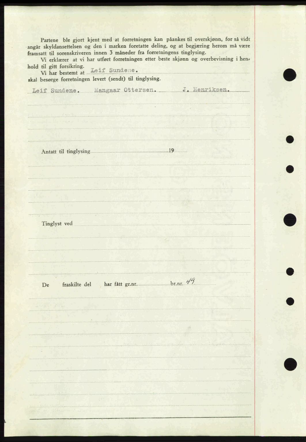 Tønsberg sorenskriveri, SAKO/A-130/G/Ga/Gaa/L0022: Mortgage book no. A22, 1947-1947, Diary no: : 2819/1947