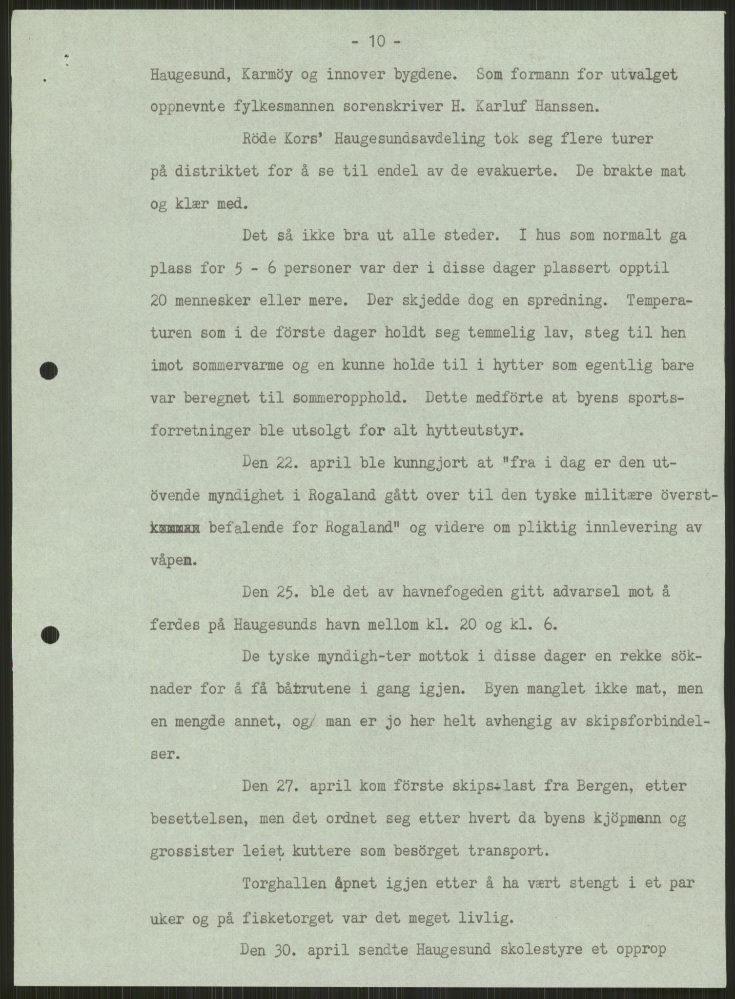 Forsvaret, Forsvarets krigshistoriske avdeling, AV/RA-RAFA-2017/Y/Ya/L0015: II-C-11-31 - Fylkesmenn.  Rapporter om krigsbegivenhetene 1940., 1940, p. 98