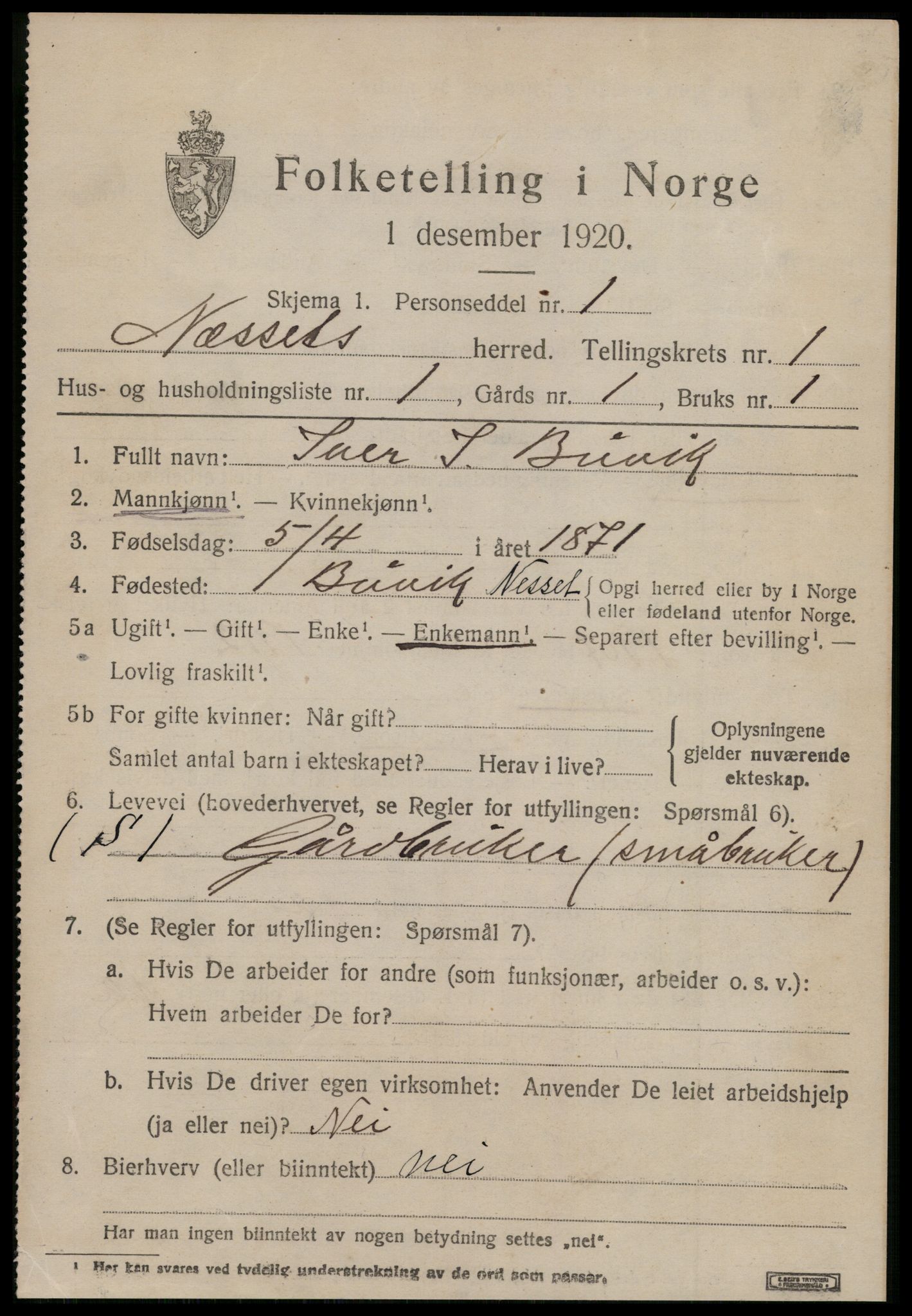 SAT, 1920 census for Nesset, 1920, p. 662