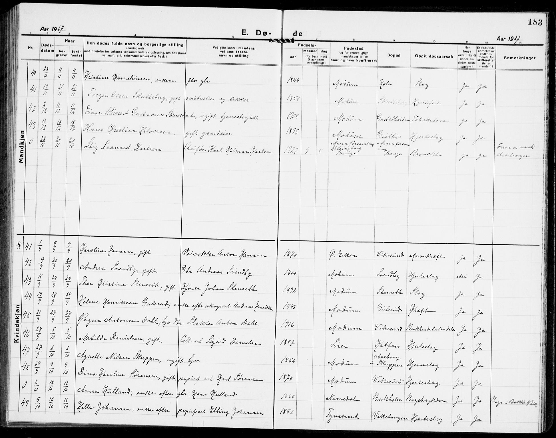 Modum kirkebøker, AV/SAKO-A-234/G/Ga/L0012: Parish register (copy) no. I 12, 1923-1933, p. 183