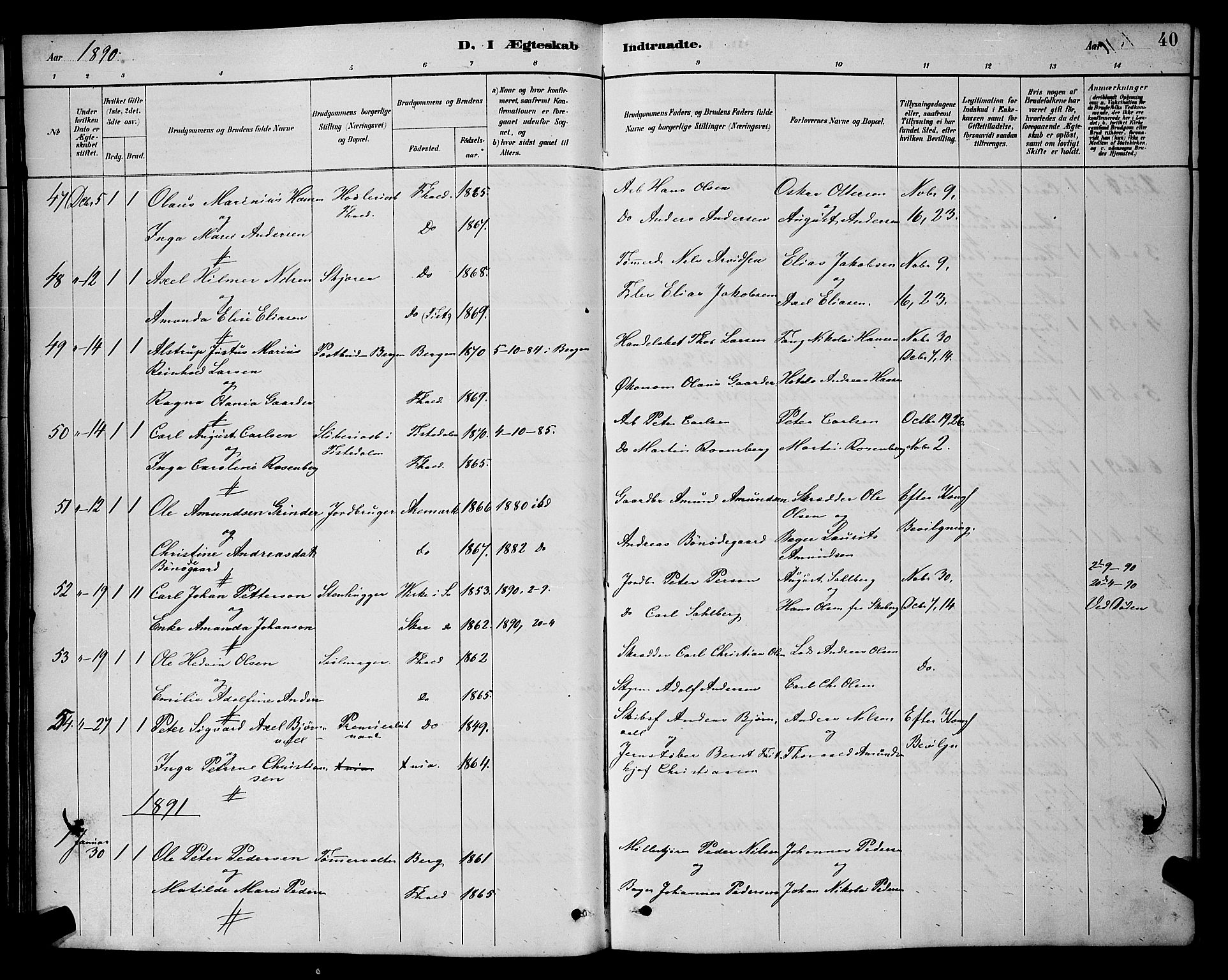 Halden prestekontor Kirkebøker, AV/SAO-A-10909/G/Ga/L0009: Parish register (copy) no. 9, 1885-1908, p. 40